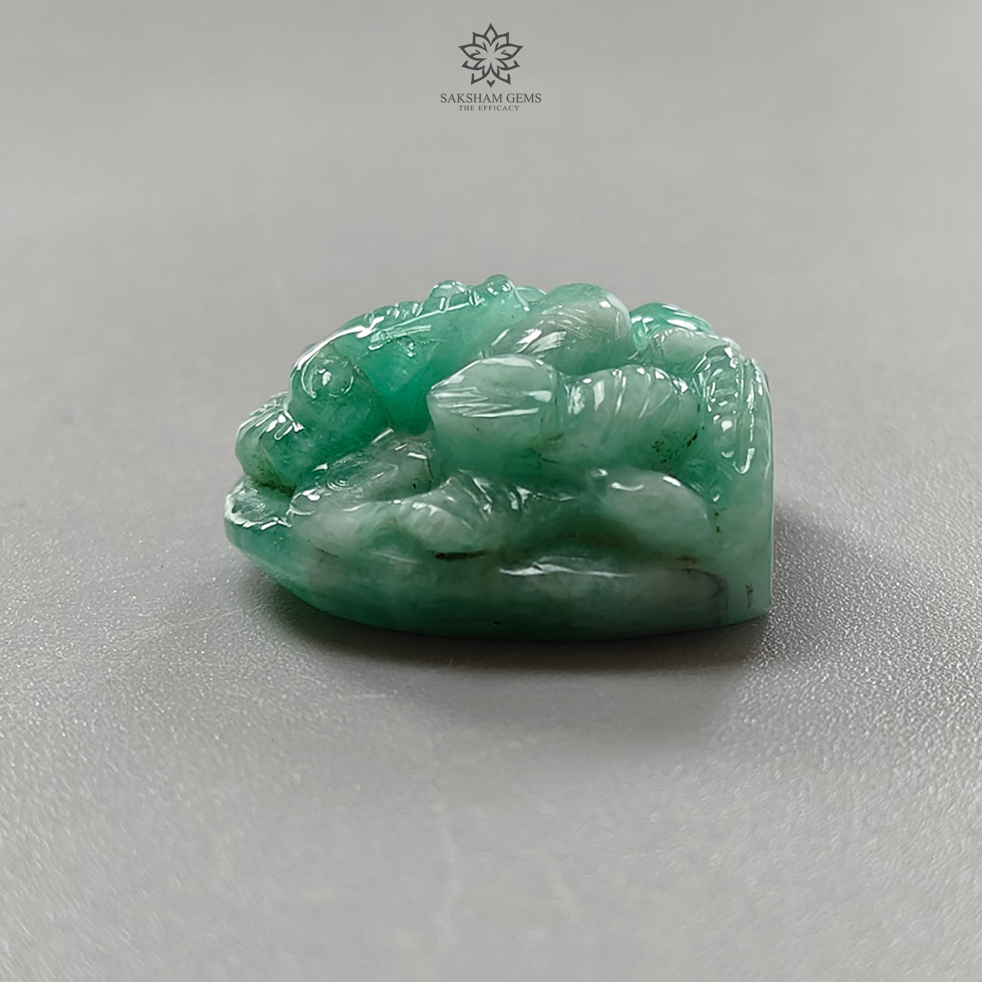 Natural 44.10cts Untreated Green Emerald Gemstone Carving - May Birthstone Lord Ganesha Idol (24x21mm) | Handcrafted Spiritual Jewelry for Meditation, Yoga & Home Decor