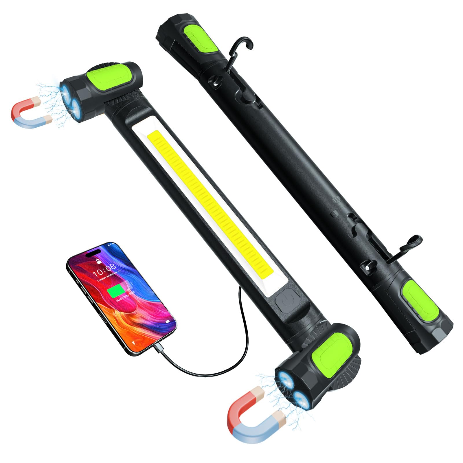 3200LM LED Rechargeable Magnetic Work Light - 5400mAh Cordless Underhood Light Bar with Hooks for Mechanics, Automotive Repair & Emergency Use | Perfect for Car Garage, Workshop & DIY Projects | Great Gift for Men & Handymen