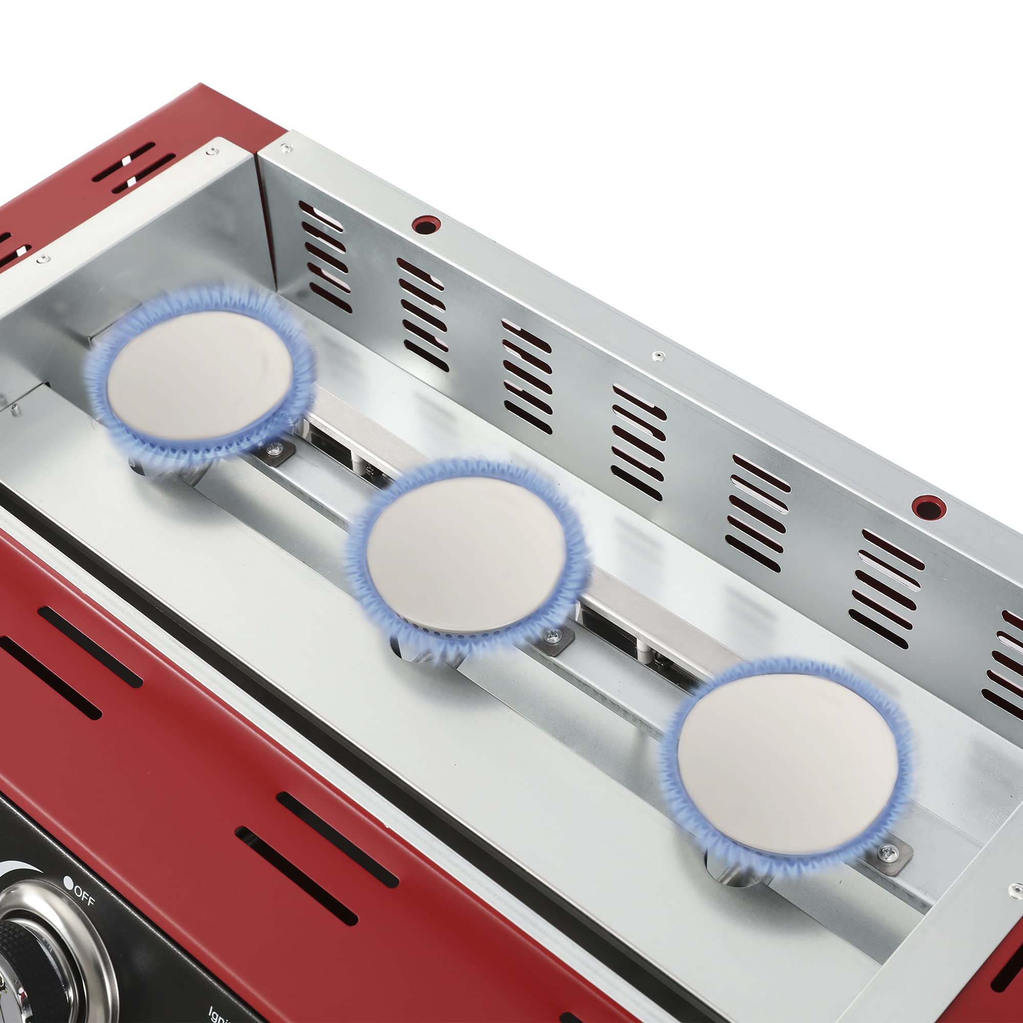 Royal Gourmet PD1301R Portable 24-Inch 3-Burner Table Top Gas Grill Griddle with Cover - 25,500 BTUs Outdoor Cooking for Camping, Tailgating, Backyard BBQs & Picnics - Red