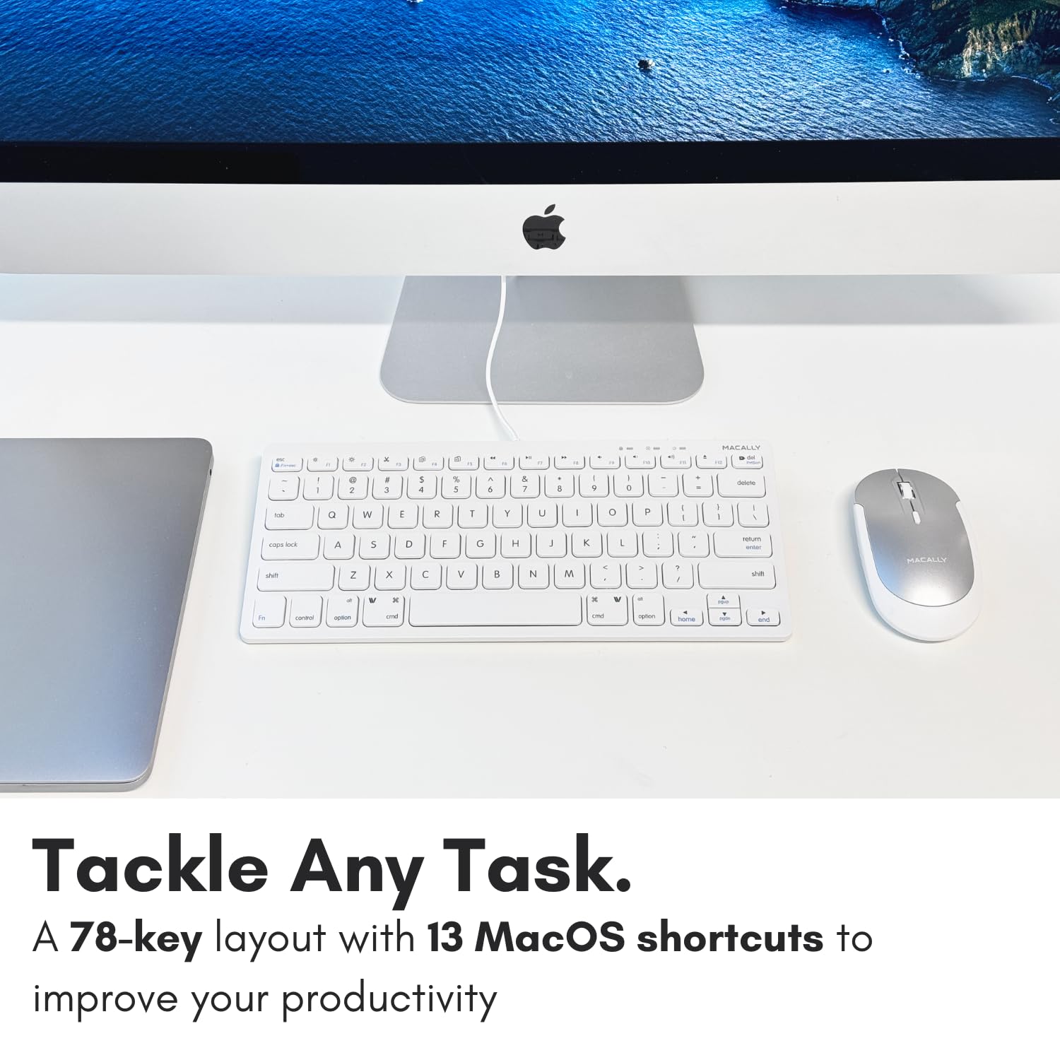 Macally USB Mini Keyboard for Mac & PC - 78 Keys, Compact Design for Small Spaces - White | Home & Office Use