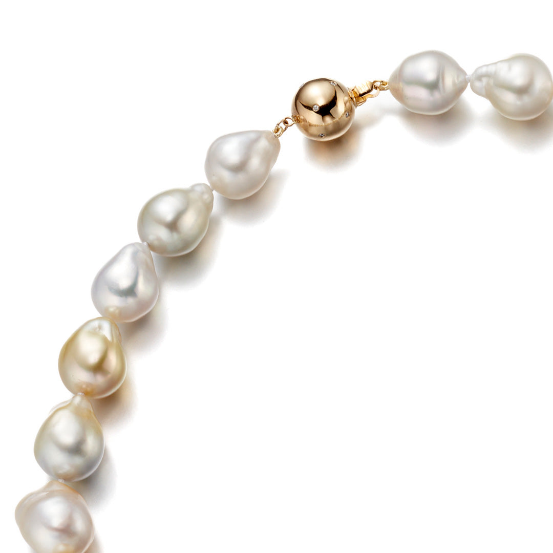 12-16mm Baroque White & Golden South Sea Pearl Necklace - Luxury Pearls for Women, Wedding, Anniversary & Special Occasion Jewelry Gift