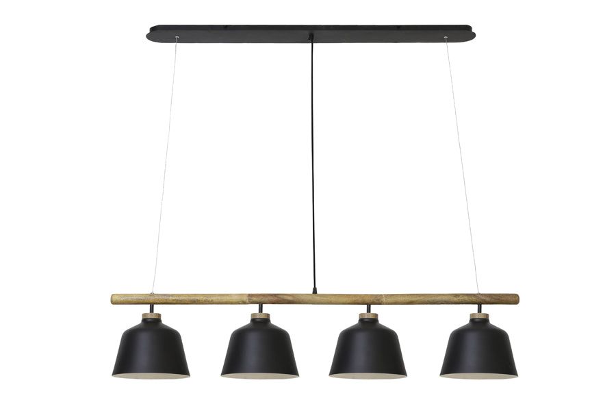 BANU 3/4Lt Wooden Black Finish Kitchen Pendant Light - Perfect for Dining Room, Island, and Farmhouse Decor