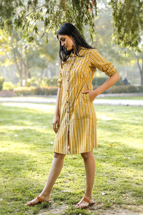 Stripe n Stairs Azofree Handblock Printed Pure Cotton Dress for Women | Breathable Summer Dress for Beach, Vacation & Casual Wear