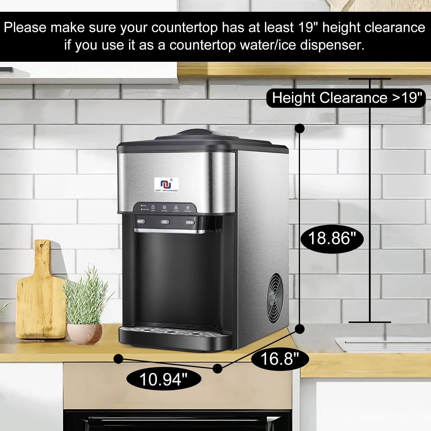 Portable Countertop Ice Maker with Water Dispenser - 3-in-1 Compact Ice Machine Produces 44 lbs Daily, 4 lb Storage - Includes 10ft Water Hose - Perfect for Home, Office, RV & Outdoor Entertaining