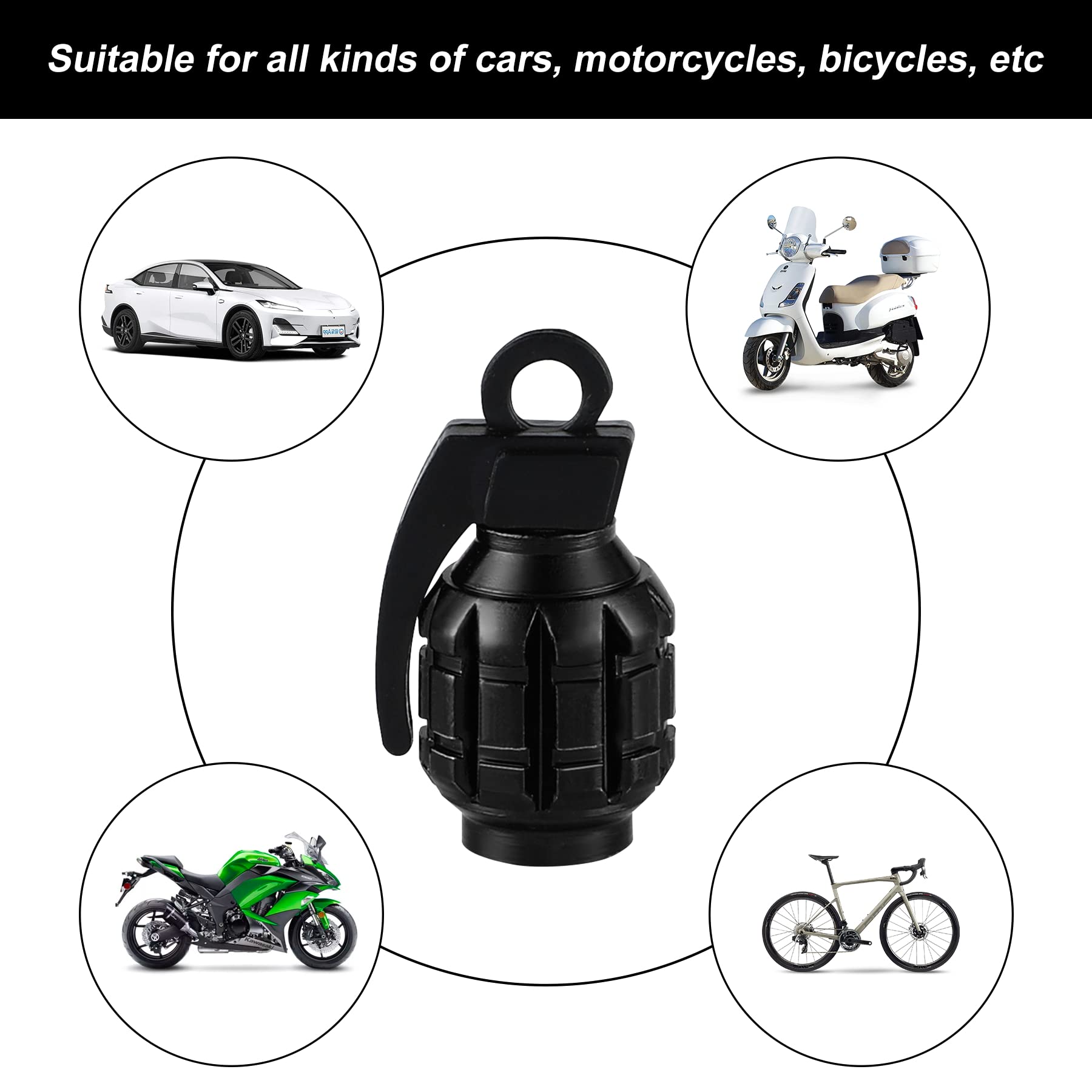 Alpmosn Aluminum Car Tire Valve Stem Caps (4PCS Black) - Waterproof & Dustproof Valve Stem Covers for SUV, Car, Bike, Motorcycle - Universal Fit Accessories for All-Season Protection & Style Enhancement