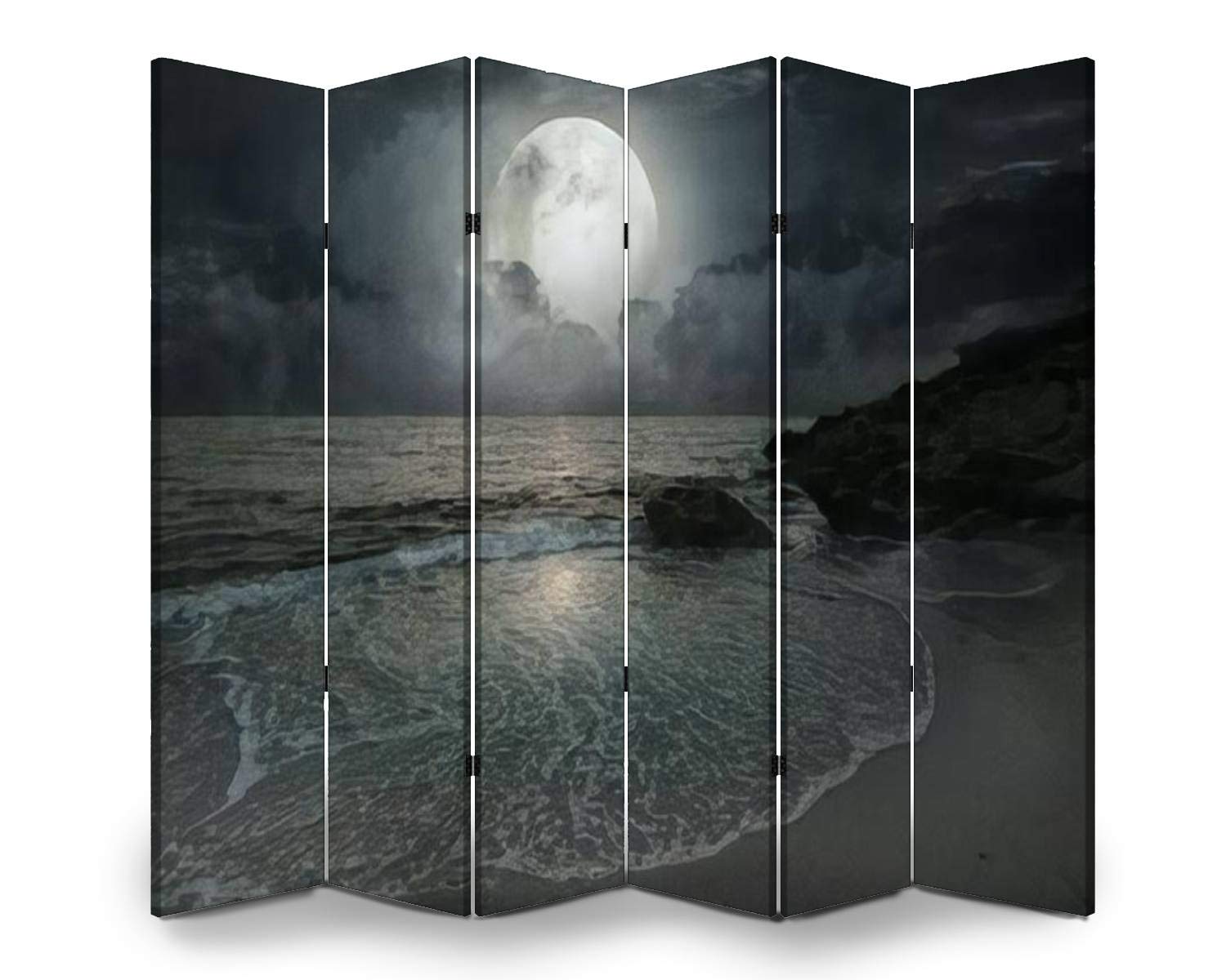 APED DECOR 6-Panel Wooden Room Divider - Ocean Moonlight Folding Privacy Screen with Canvas Panels, Dual-Sided Wall Partition for Home & Office Decor | Perfect for Bedroom Separation, Living Room Privacy, and Indoor Display Shelves