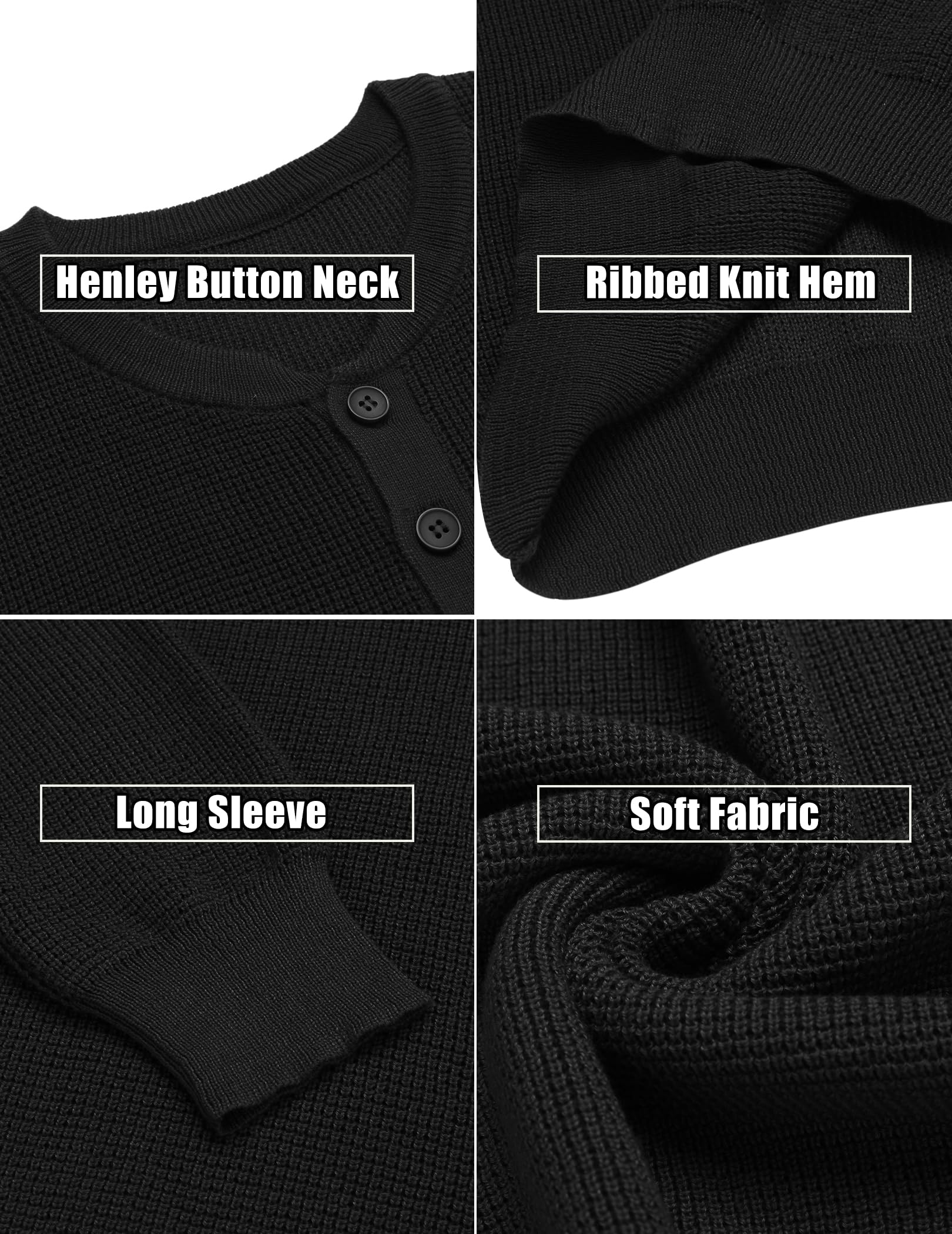 COOFANDY Men's Waffle Henley Shirt - Lightweight Knit Pullover Sweater with Long Sleeves, Crewneck Casual T-Shirt for Everyday Wear, Date Night & Outdoor Activities