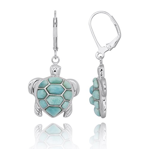 Handmade Silver Sea Turtle Earrings with Natural Blue Larimar Gemstone - Nautical Beach Jewelry for Women & Girls - Perfect Tropical Party Gift, Beach Vacation Accessory, and Ocean-Themed Fashion Statement