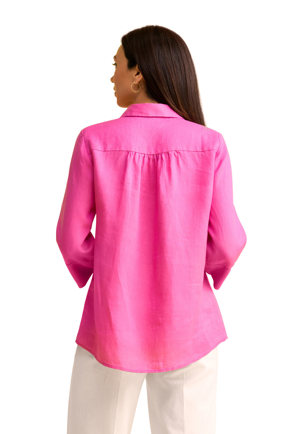 Wide Cuff Linen Shirt for Women - Bright Rose Color - Breathable Summer Blouse for Casual Outings & Beach Wear