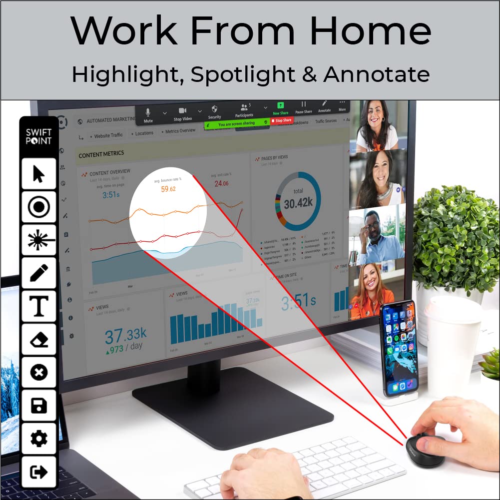 SwiftPoint SurfacePoint Wireless Ergonomic Mouse - Presentation Clicker & MS Surface Pen Replacement | Vertical Pen Grip, Virtual Laser Pointer, Spotlight, Magnifier | Perfect for Remote Work, Online Meetings & Digital Art Creation