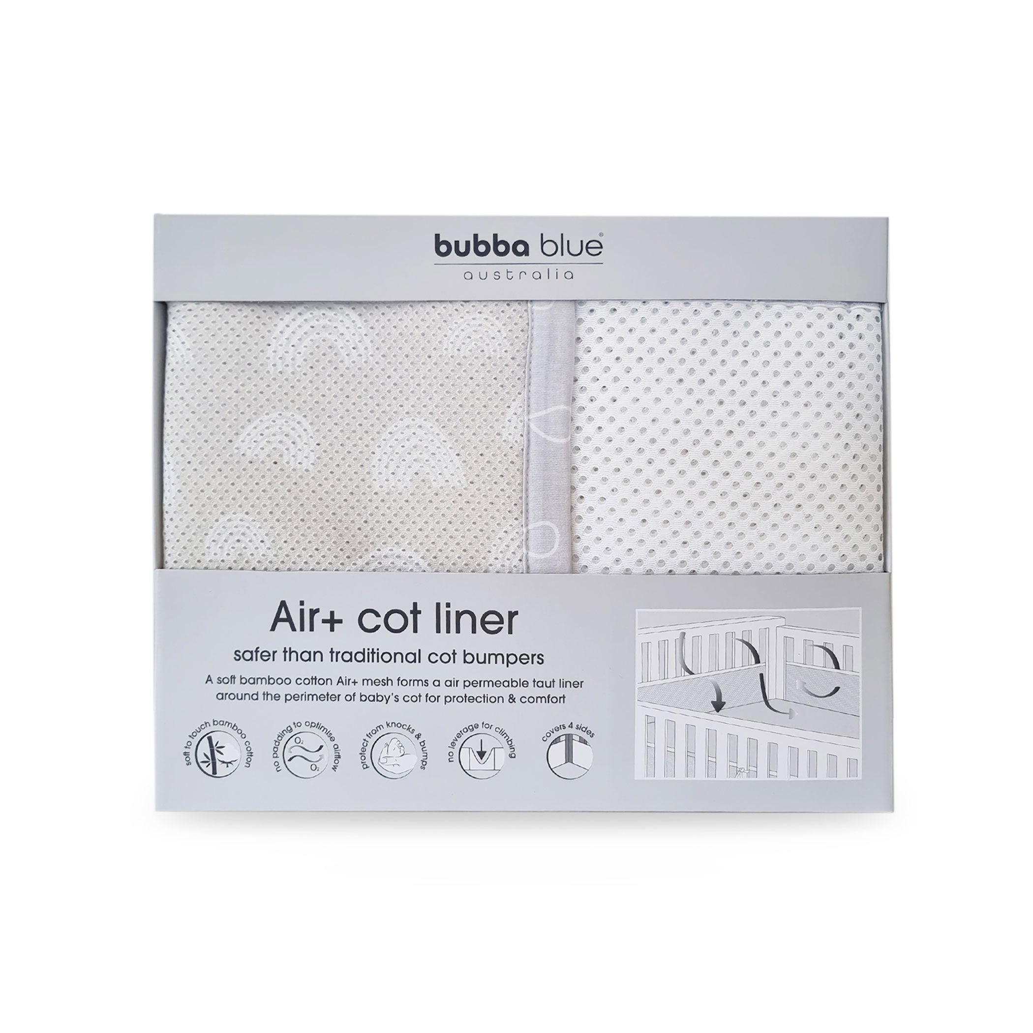 Nordic Breathe Easy® Air+ Baby Cot Liner - Breathable Grey/Sand Crib Mattress Cover for Safe Sleep | Perfect for Nursery, Daycare & Travel