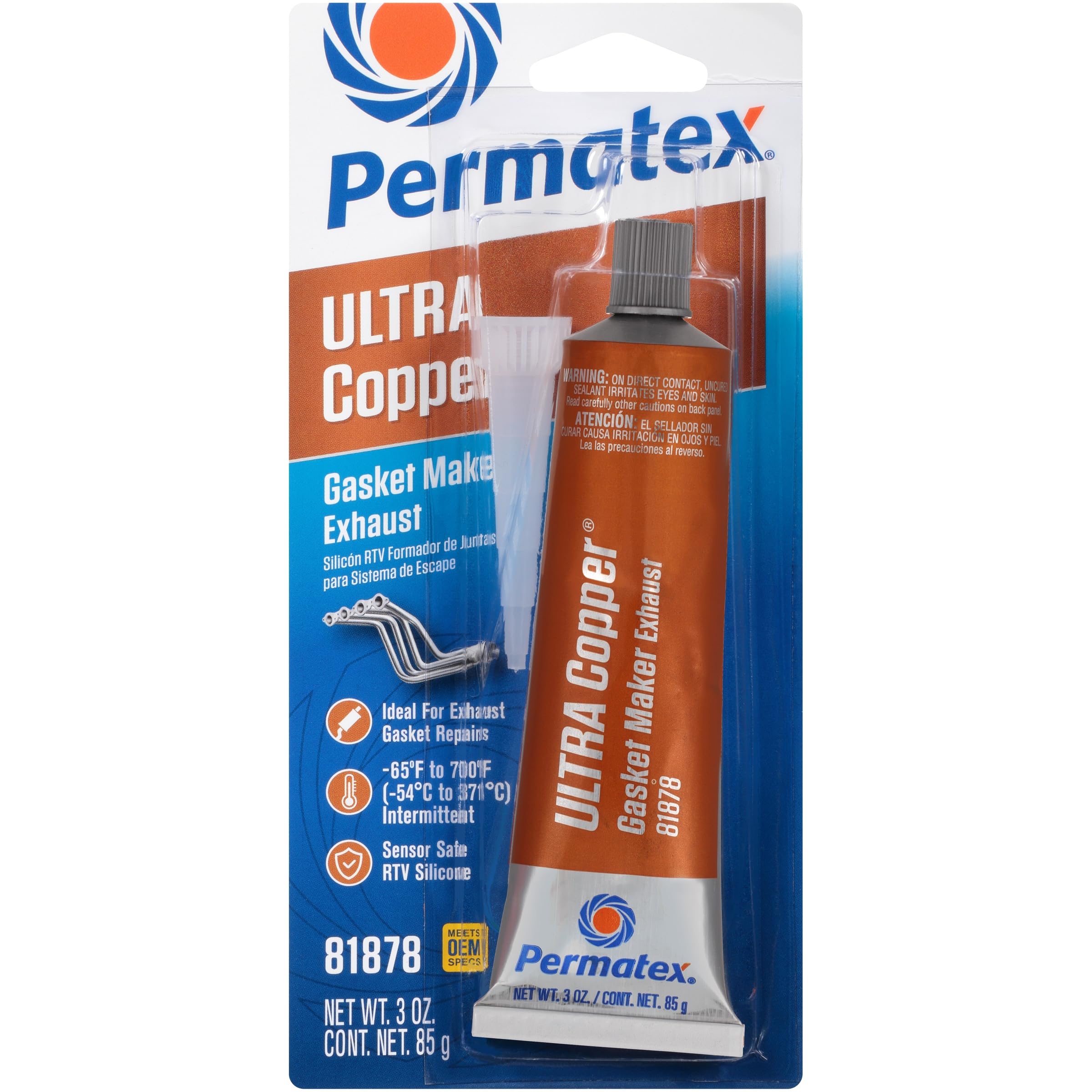 Permatex 81878 Ultra Copper High Temp RTV Silicone Gasket Maker - 3 oz Tube for Automotive, Marine & Industrial Engine Repairs - Resists Oil, Coolant & Extreme Heat up to 700°F