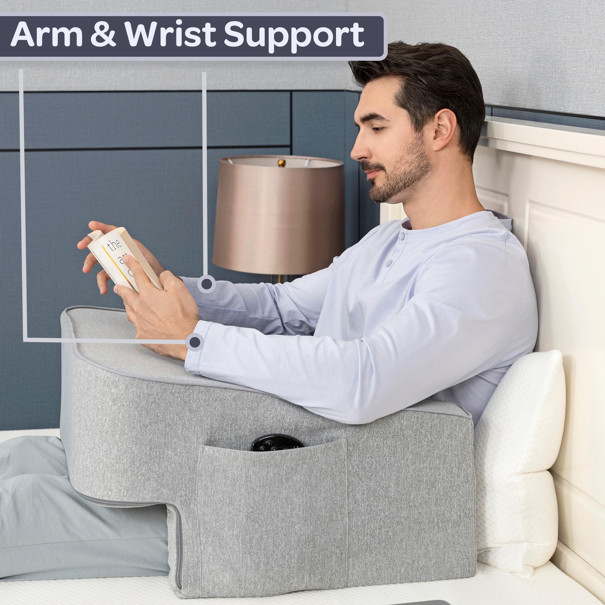 Premium Memory Foam Lap Desk Pillow with Armrests & Storage Pockets - Washable Cover for Laptop, Reading & Work - Home Office, Gaming & Study Comfort (Gray) - Perfect for Bed, Couch & Travel Use