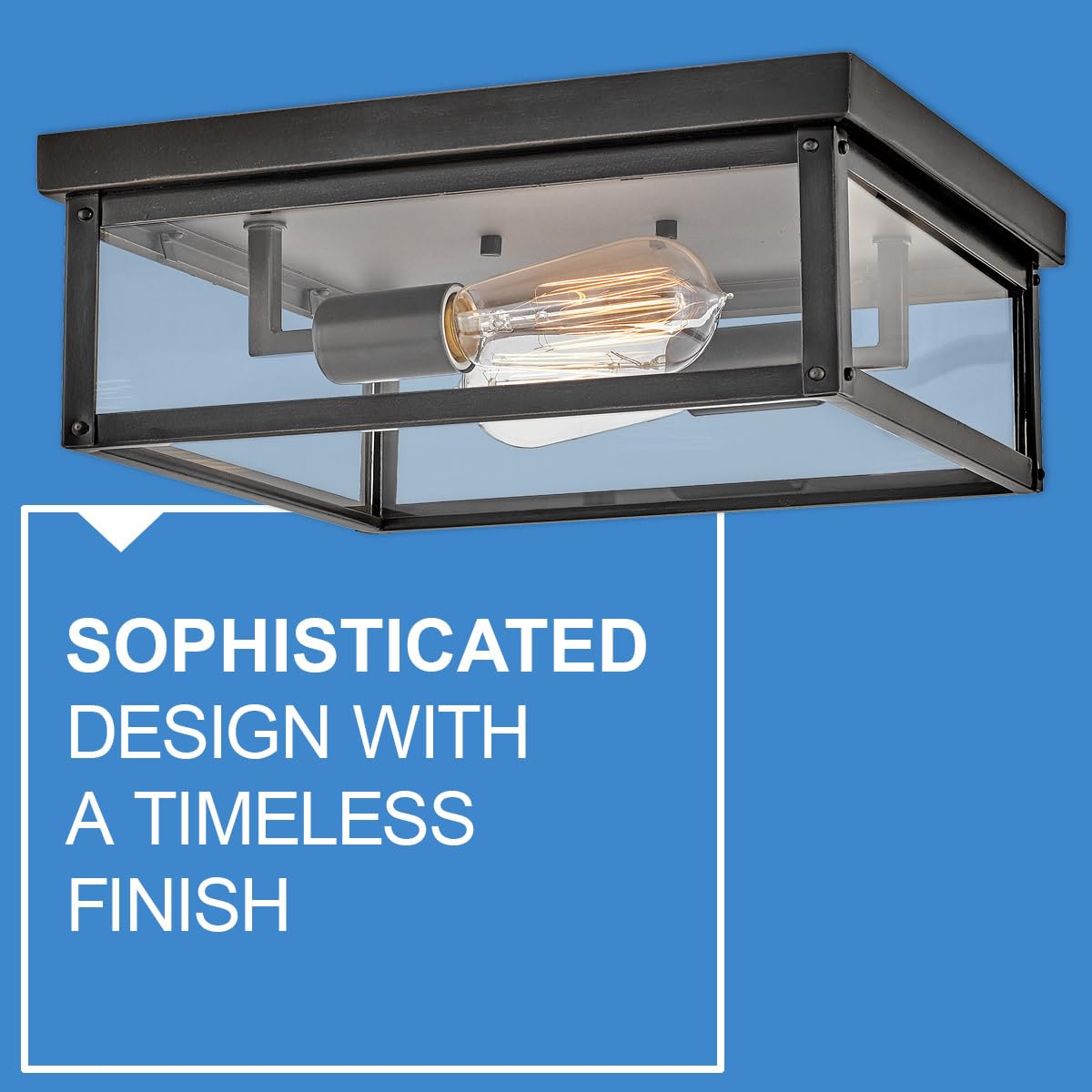 Hinkley Beckham 2-Light Small Flush Mount Ceiling Light - Black Aluminum with Clear Glass, Damp Rated - Perfect for Bedroom, Hallway & Bathroom Lighting