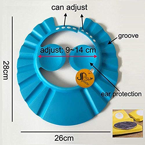 Sage Square Adjustable Soft Baby Shower Cap with Ear Protector - Safe & Comfortable Bathing Hat for Infants & Toddlers - Perfect for Sensitive Skin & Water Protection During Hair Wash