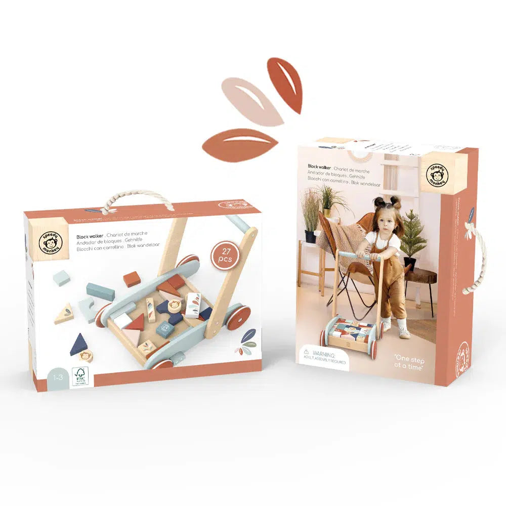 Speedy Monkey Wooden Block Walker - Fun & Educational Toddler Push Toy for Early Walking Development - Perfect for Indoor & Outdoor Playtime