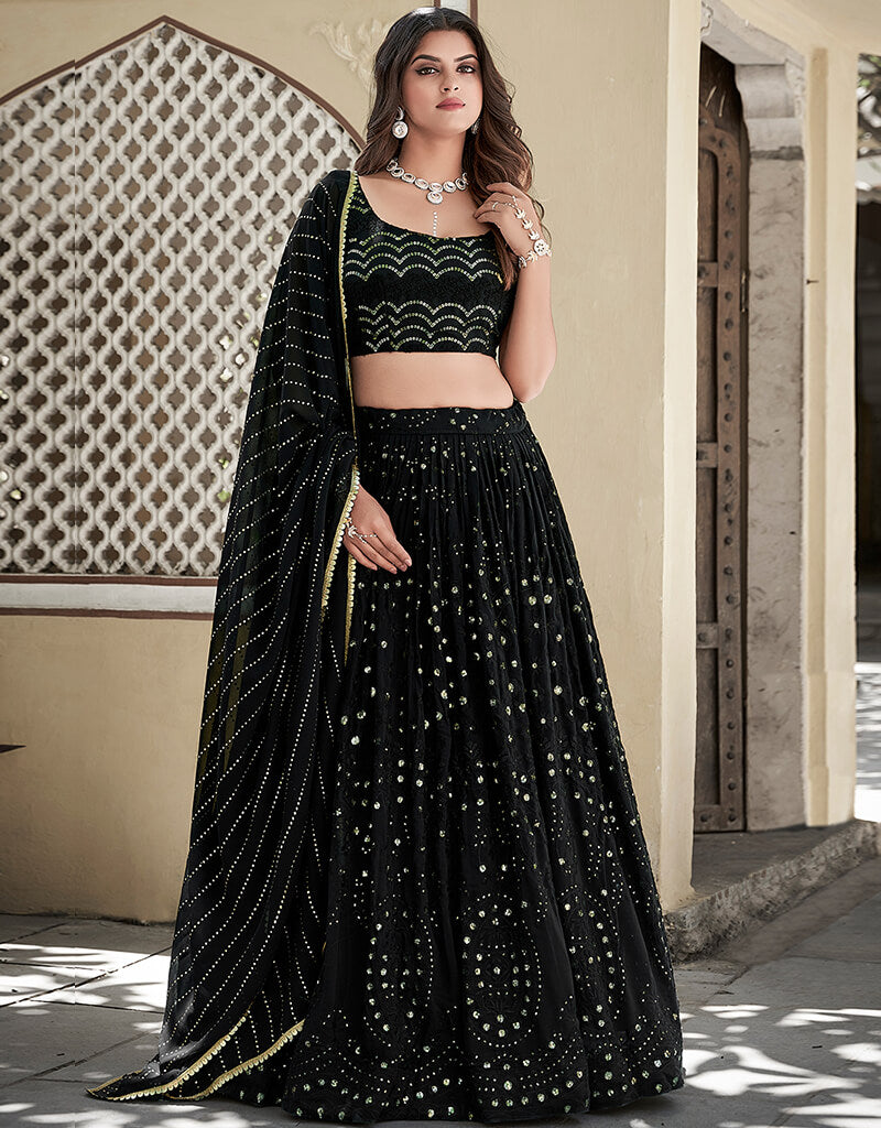 Elegant Black Georgette Lehenga Choli for Women - Traditional Indian Bridal Wear for Weddings & Festive Occasions