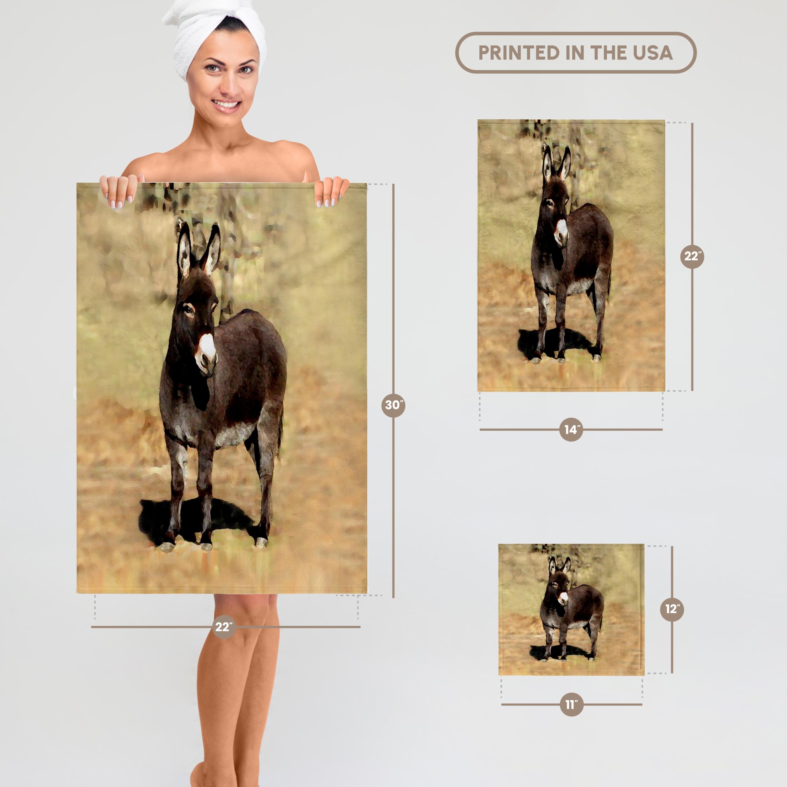 3D Rose Miniature Donkey Bath Towel - 15 x 22 Inches - Soft Absorbent Cotton Kitchen & Bath Towel for Farmhouse Decor, Guest Bathroom, Nursery, or Country Themed Home