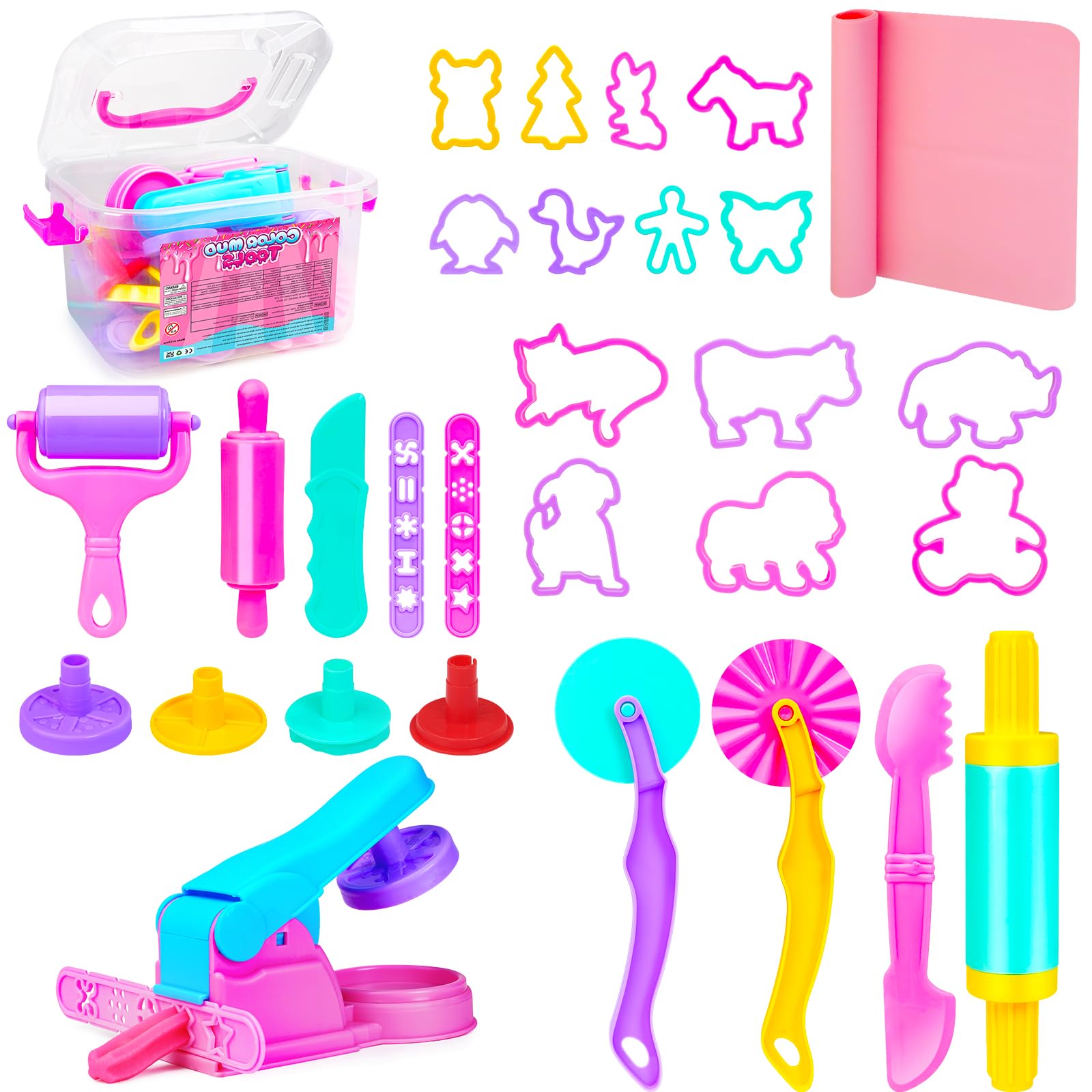 30-Piece Playdough Tool Set for Kids - Includes Rolling Pin, Dough Mat & Storage Box - Arts & Crafts Kit for Ages 2-8 - Perfect for Birthday, Christmas & Stocking Stuffers - Great for Creative Play, Sensory Development & Party Activities