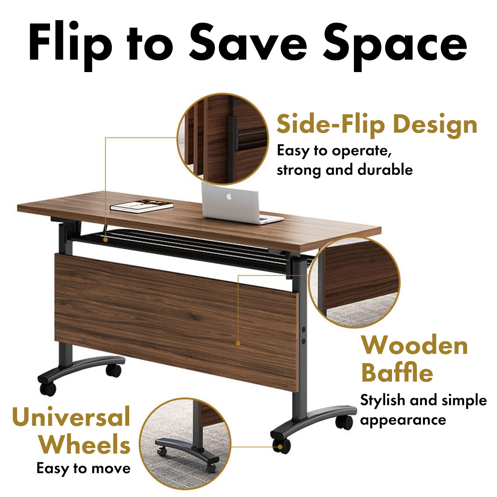 Foldable Conference Table with Wheels - 55.1