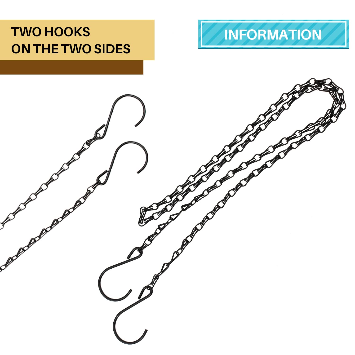 48 Inch Metal Hanging Chains with Hooks - Heavy Duty Garden Plant Hangers for Bird Feeders, Topiary Balls, Lanterns & Wind Chimes - Outdoor & Indoor Decoration for Patio, Balcony and Home Decor (1 Pack)