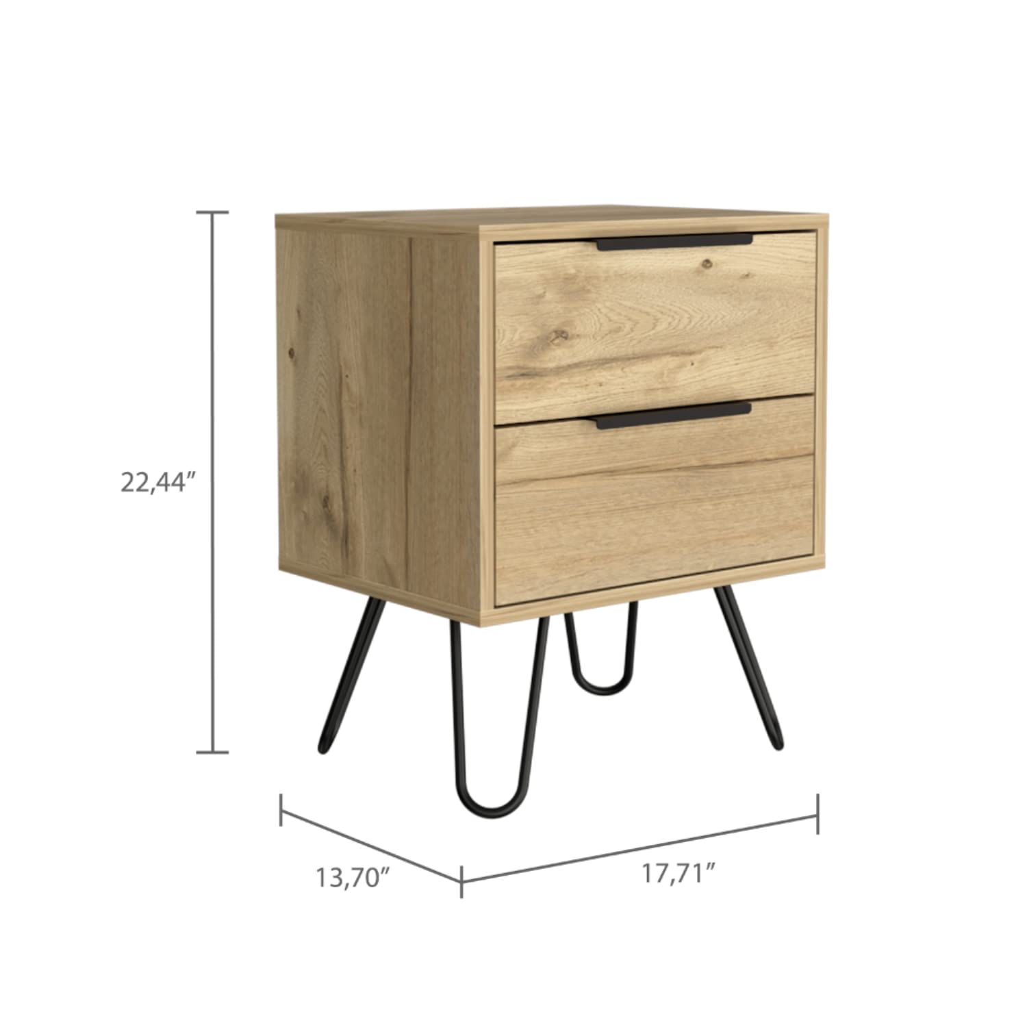 Modern Nightstand with 2 Drawers & Hairpin Legs - 22