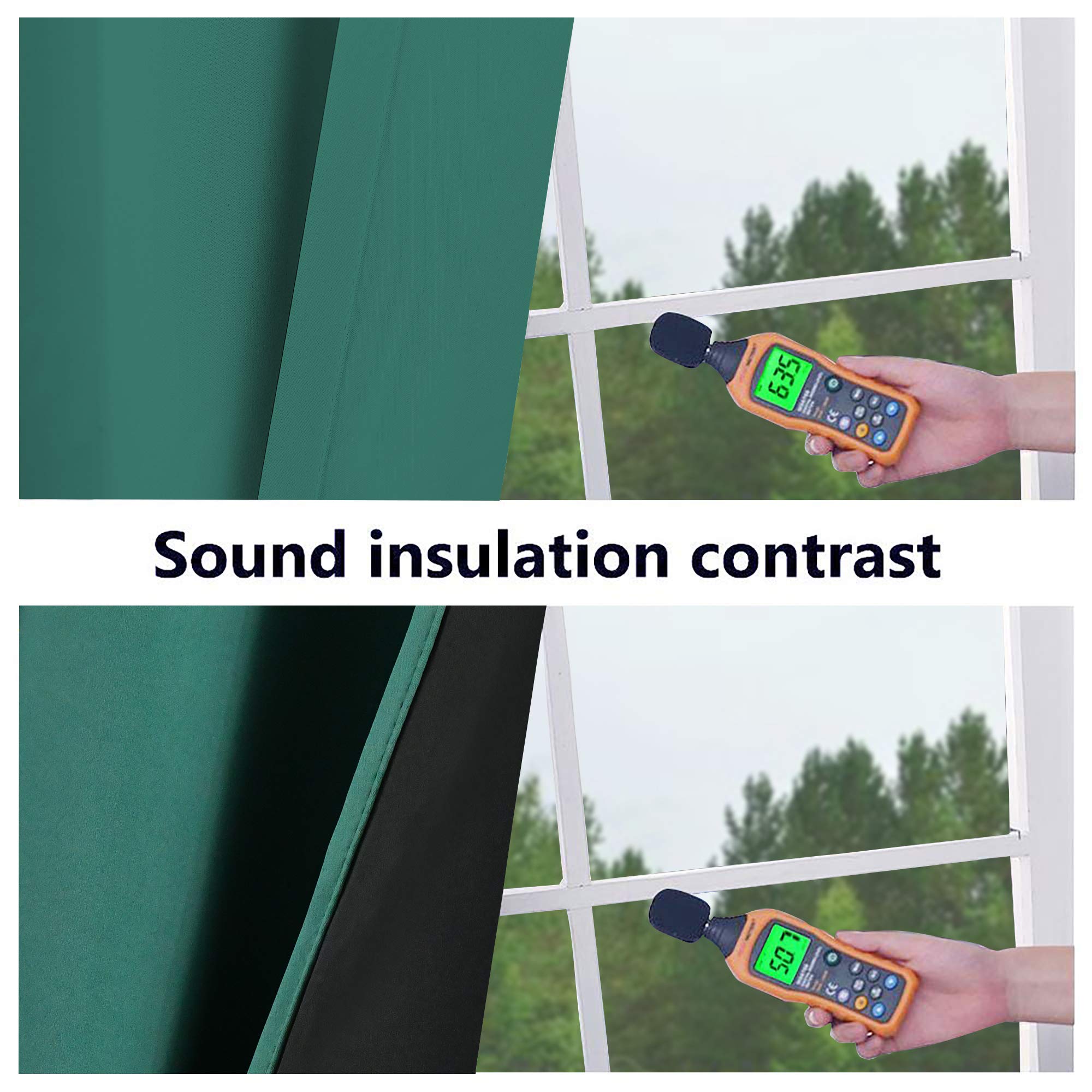 100% Blackout Emerald Green Thermal Insulated Double Layer Curtains for Boys Bedroom - Black Lined Rod Pocket Window Drapes (45