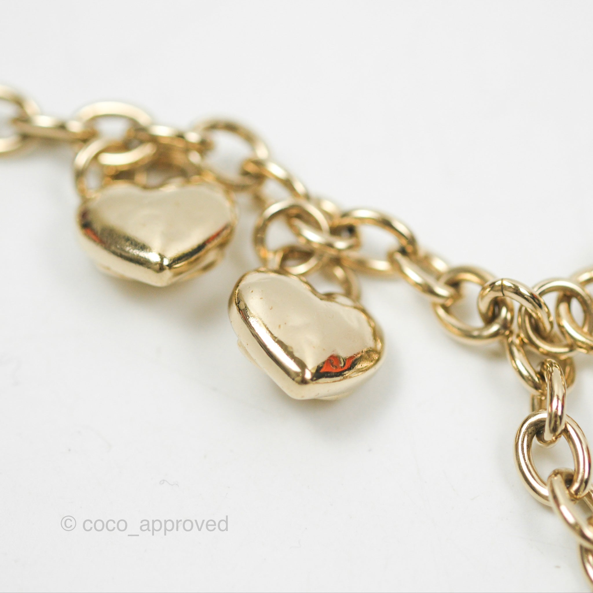 Chanel CC Heart Padlock Charms Chain Bracelet in Gold Tone - Elegant 22B Collection for Women | Perfect for Date Night, Parties & Special Occasions