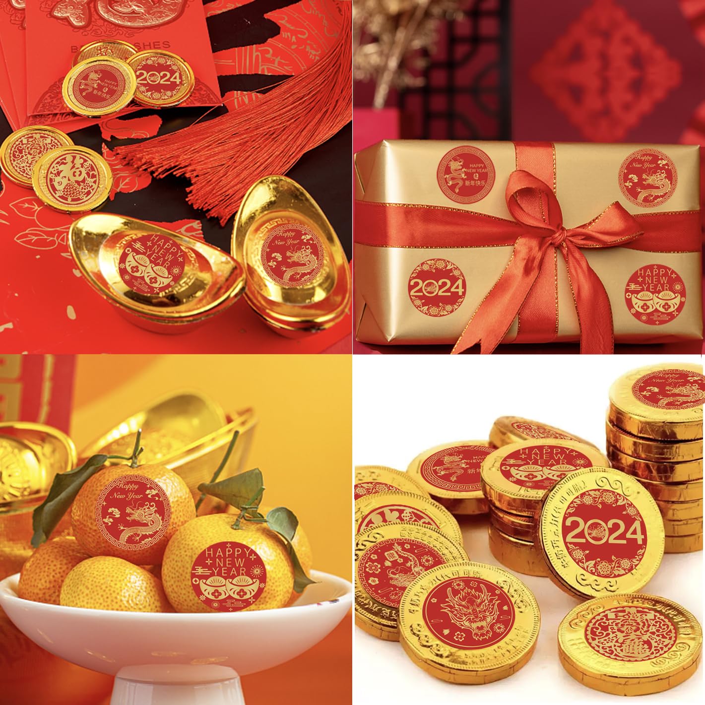 ELLZK Chinese New Year Candy Stickers - 2025 Year of The Snake Round Chocolate Candy Labels for Lunar New Year Decorations & Party Favors | Perfect for Festive Treats, Gift Wrapping, and Holiday Celebrations