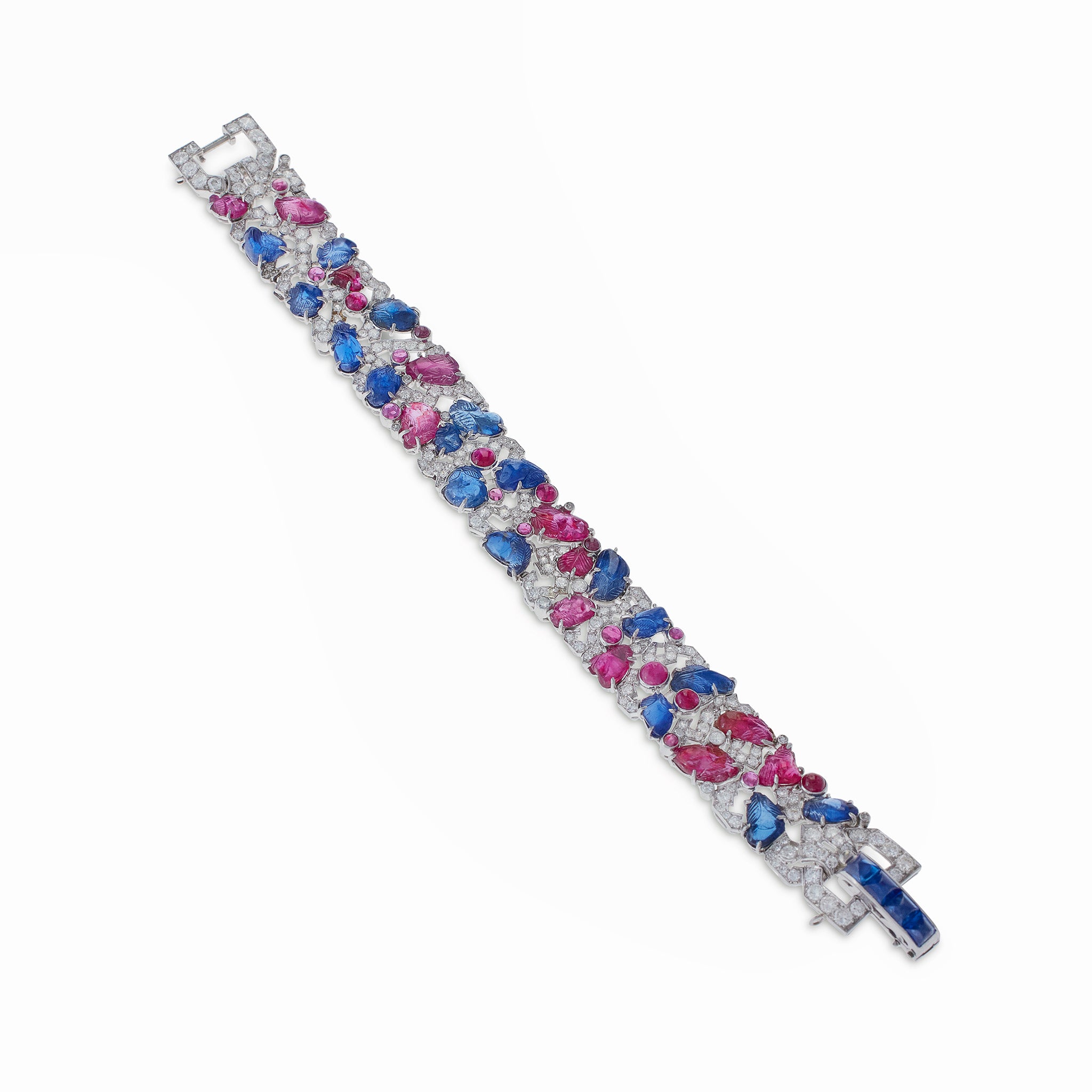 Exquisite Carved Ruby, Sapphire & Diamond Tutti Frutti Bracelet – Vintage Luxury Strap for Women | Perfect for Weddings, Parties & Special Occasions