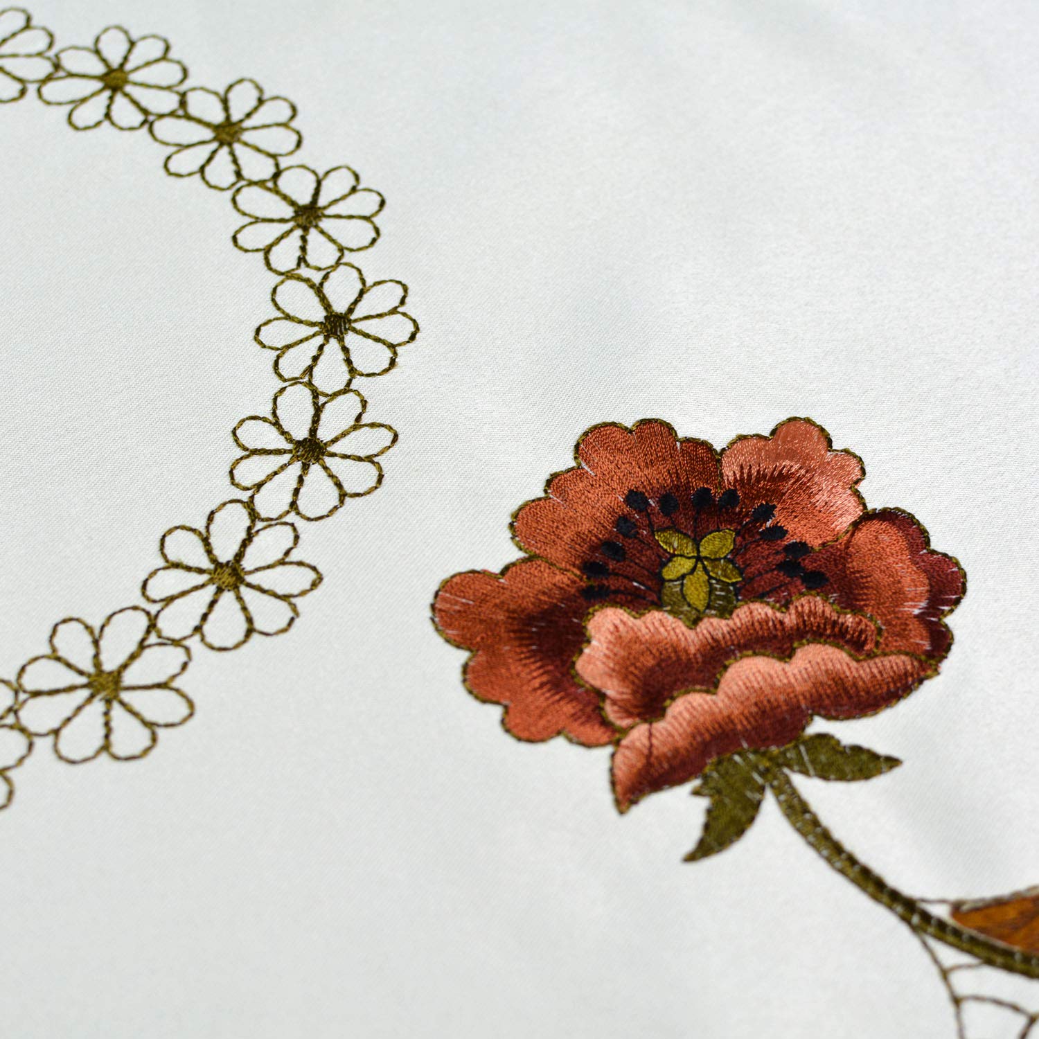 USTIDE Handmade Oval Embroidery Rose Table Doily 15.7x33.6 Inches - Beige Flower Table Cover, Durable & Washable Lace Tablecloth for Coffee Tables, Dining Tables, and Home Decor