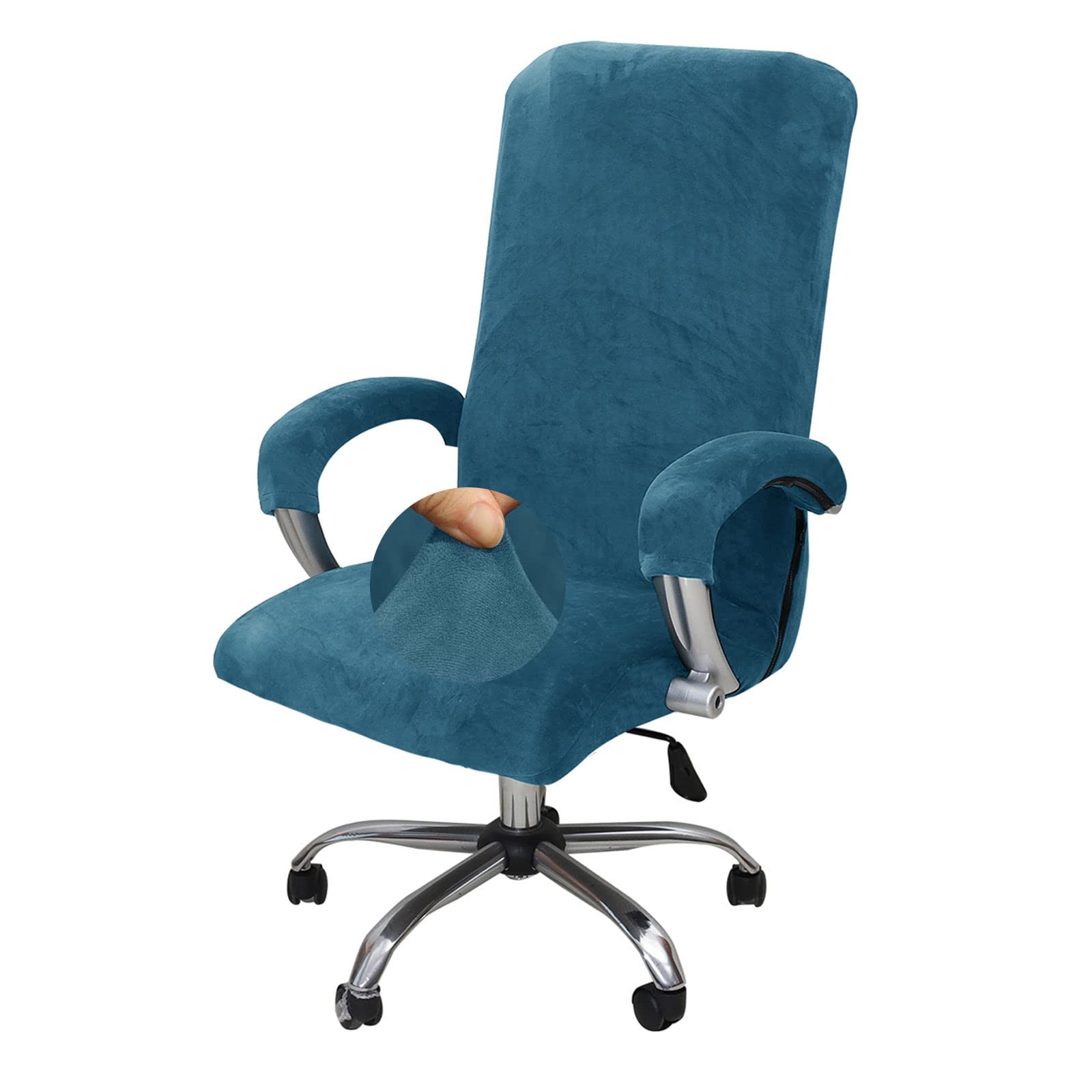 Premium Stretch Office Chair Cover - Soft Velvet Rotating Chair Slipcover with Armrest Covers for Computer & Desk Chairs (Peacock Blue, X-Large) - Perfect for Home Office, Gaming Setup & Conference Rooms