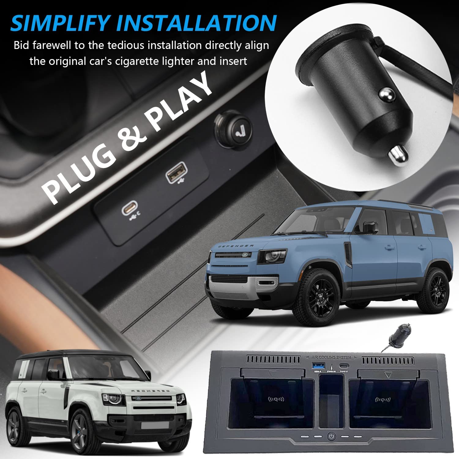 Wireless Car Charger for Land Rover Defender 90 110 130 X/X-Dynamic/V8/Carpathian Edition (2020-2023) - 15W Fast Charging Pad Compatible with iPhone & Galaxy - Interior Accessories & Upgrades for Road Trips & Daily Commutes