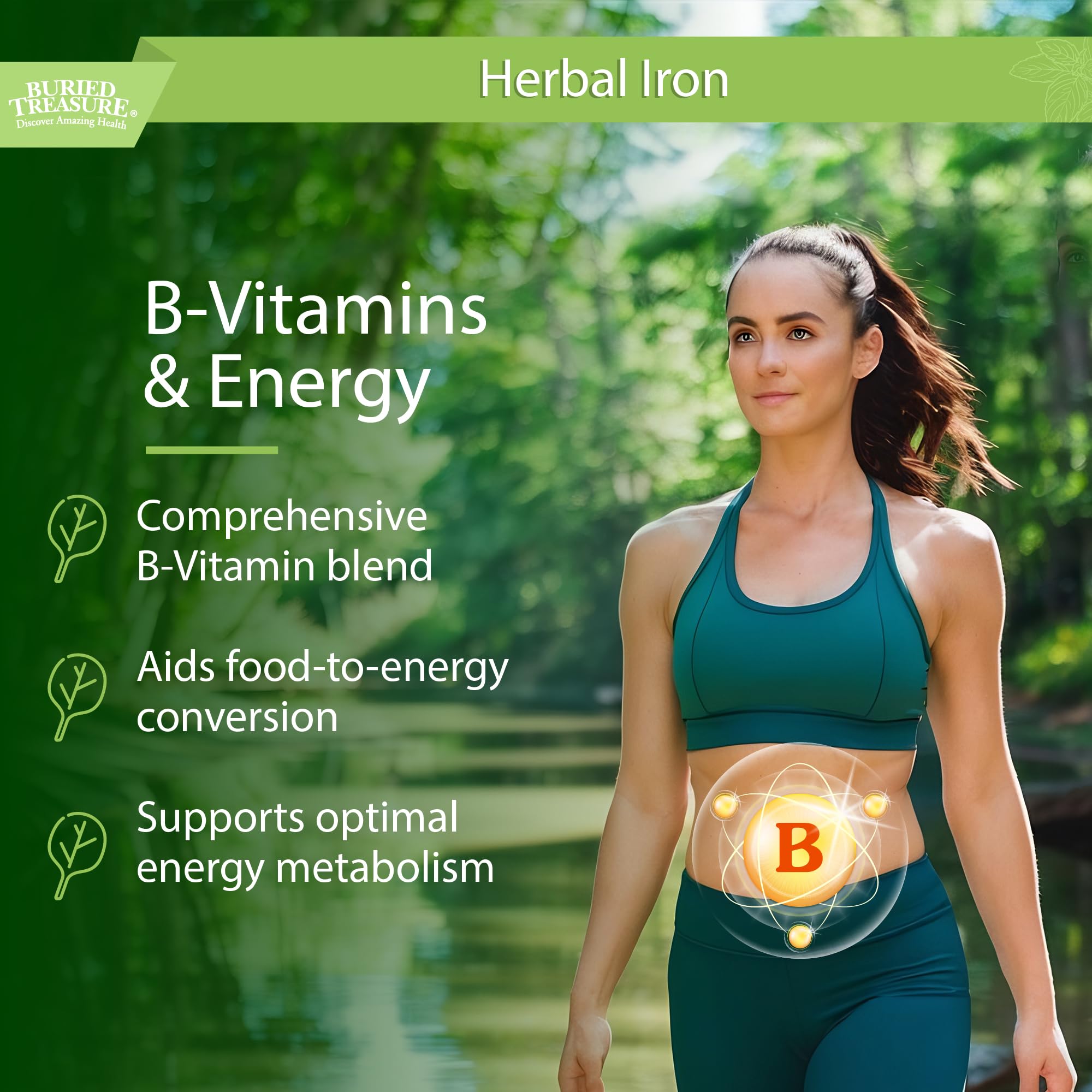 Buried Treasure Herbal Iron - 48 Servings | Liquid Iron Supplement with Vitamin C & B Complex | Vegan Iron for Men & Women | Supports Energy & Immunity | Great for Active Lifestyles & Vegetarian Diets