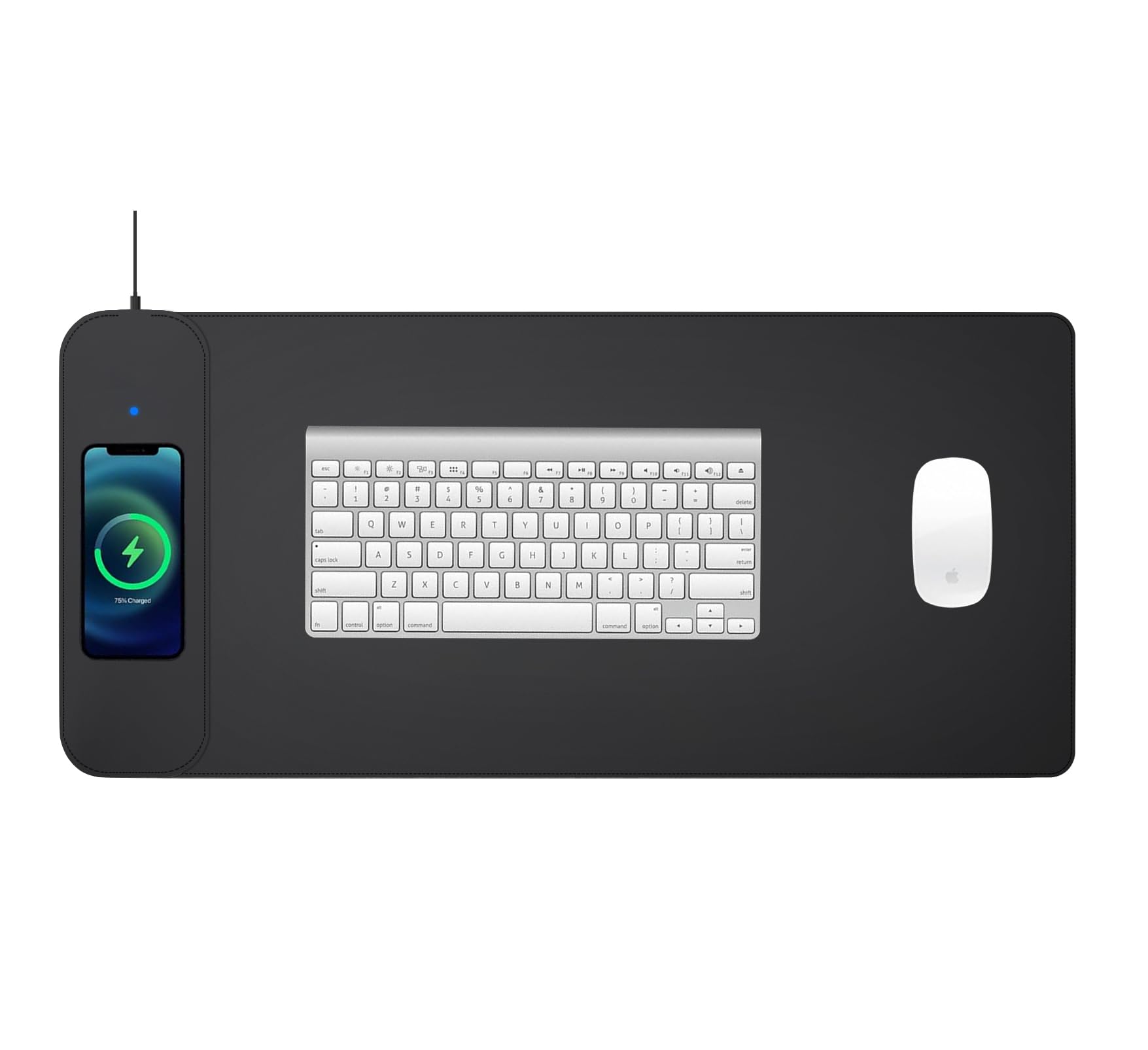 15W Fast Wireless Charging Mouse Pad with Phone Charger - 28.7 x 13 Inch Non-Slip Faux Leather Large Mousepad for Computer, Laptop, MacBook (Black) - Perfect for Office, Gaming & Home Workspace