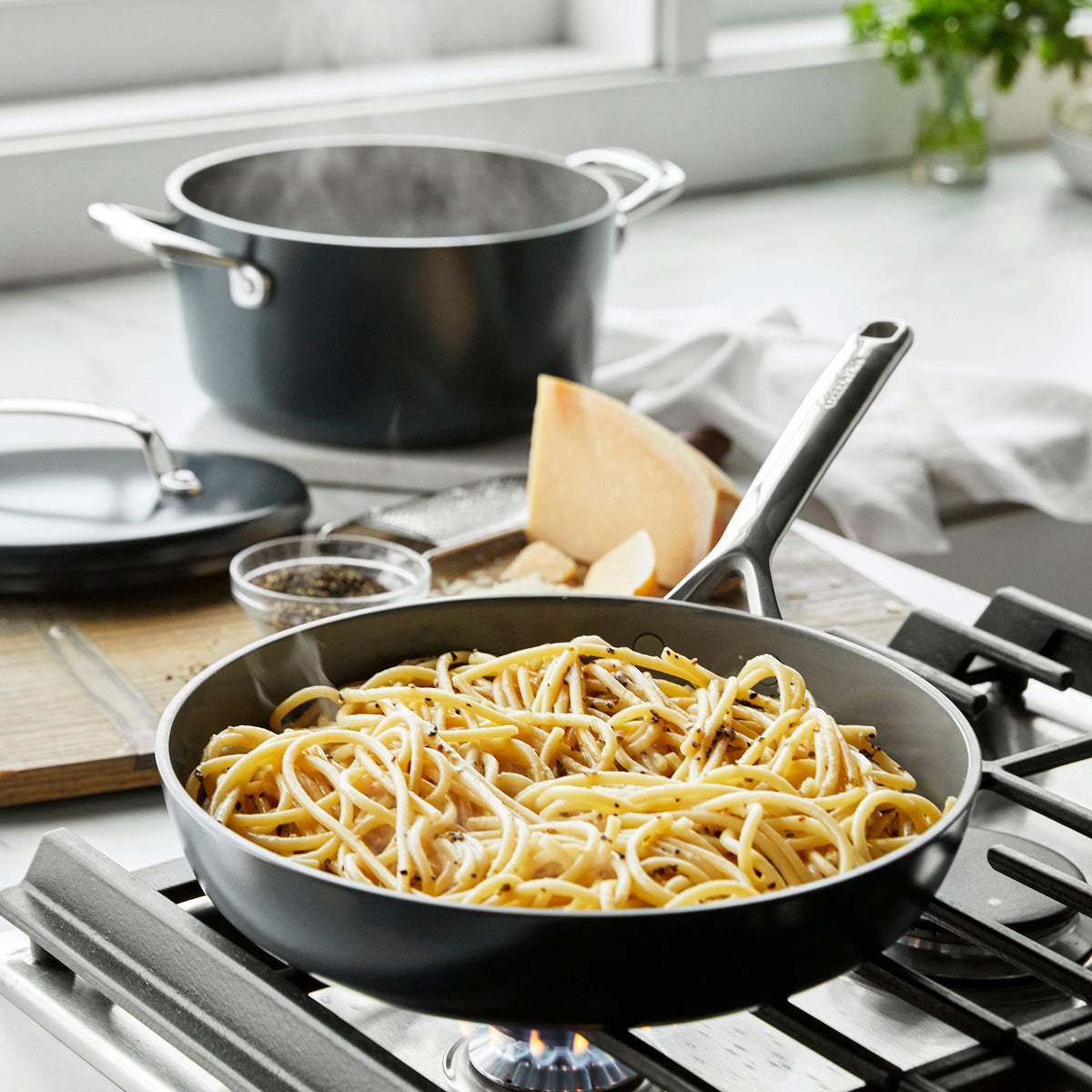 GP5 Colors Ceramic Nonstick 11-Piece Cookware Set with Mirror Handles | Slate | Durable & Safe for Gas, Electric & Induction Stovetops | Perfect for Frying, Sautéing & Simmering