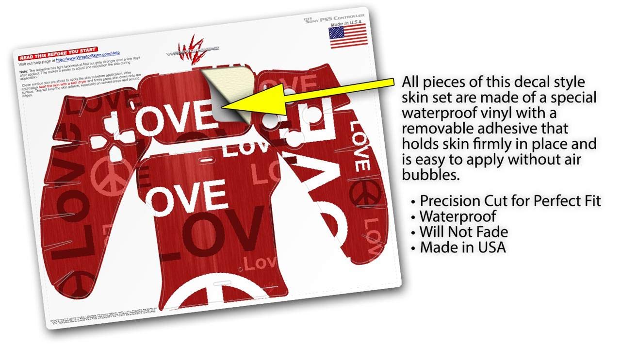 PS5 DualSense Controller Skin Wrap - Love & Peace Red for Gaming Protection
