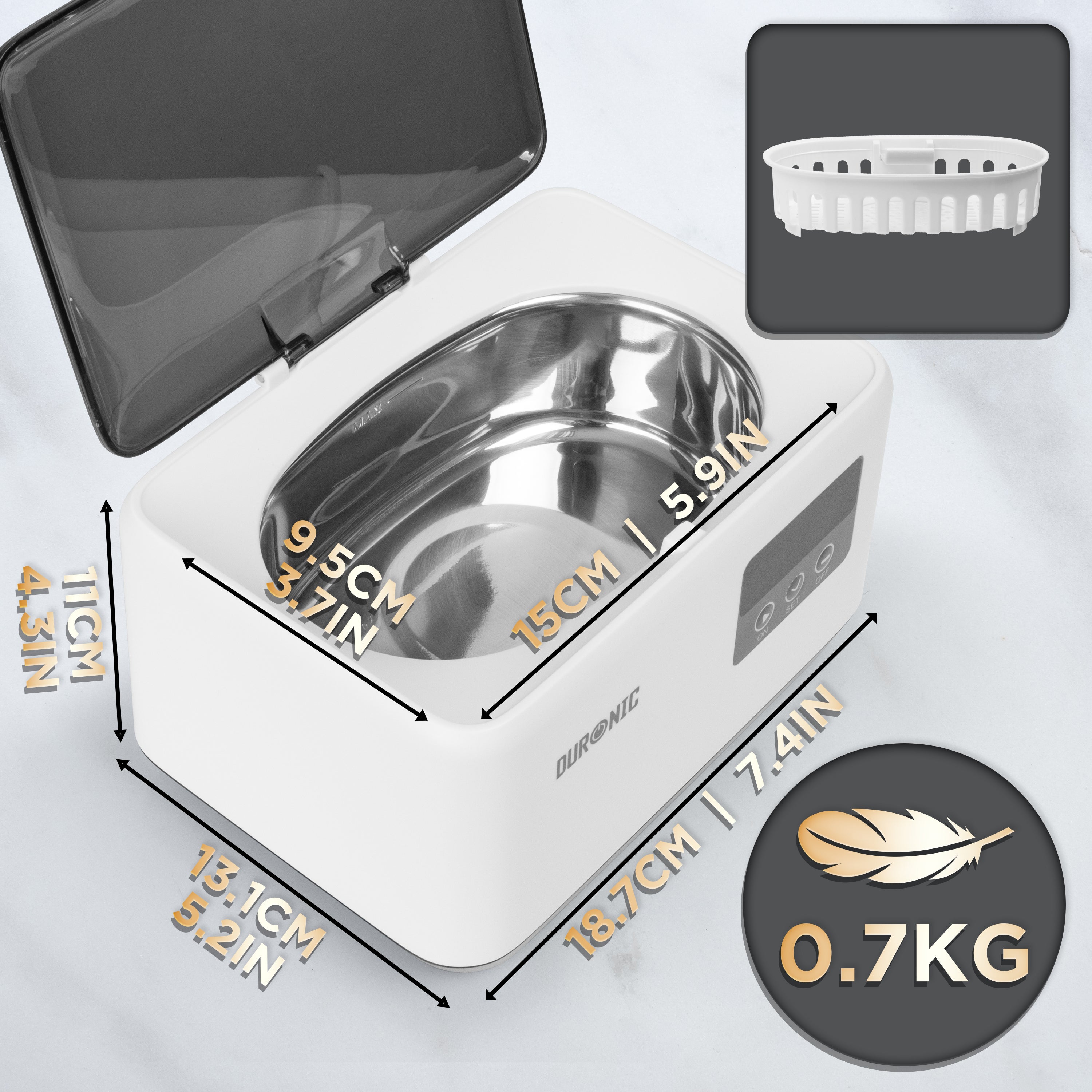 Duronic UC60 Ultrasonic Jewelry Cleaner - 600ml Portable 50W Watch & Jewelry Cleaner with 53KHz Frequency - Compact Ultrasonic Cleaner for Rings, Glasses, Dentures - Perfect for Home & Travel Use