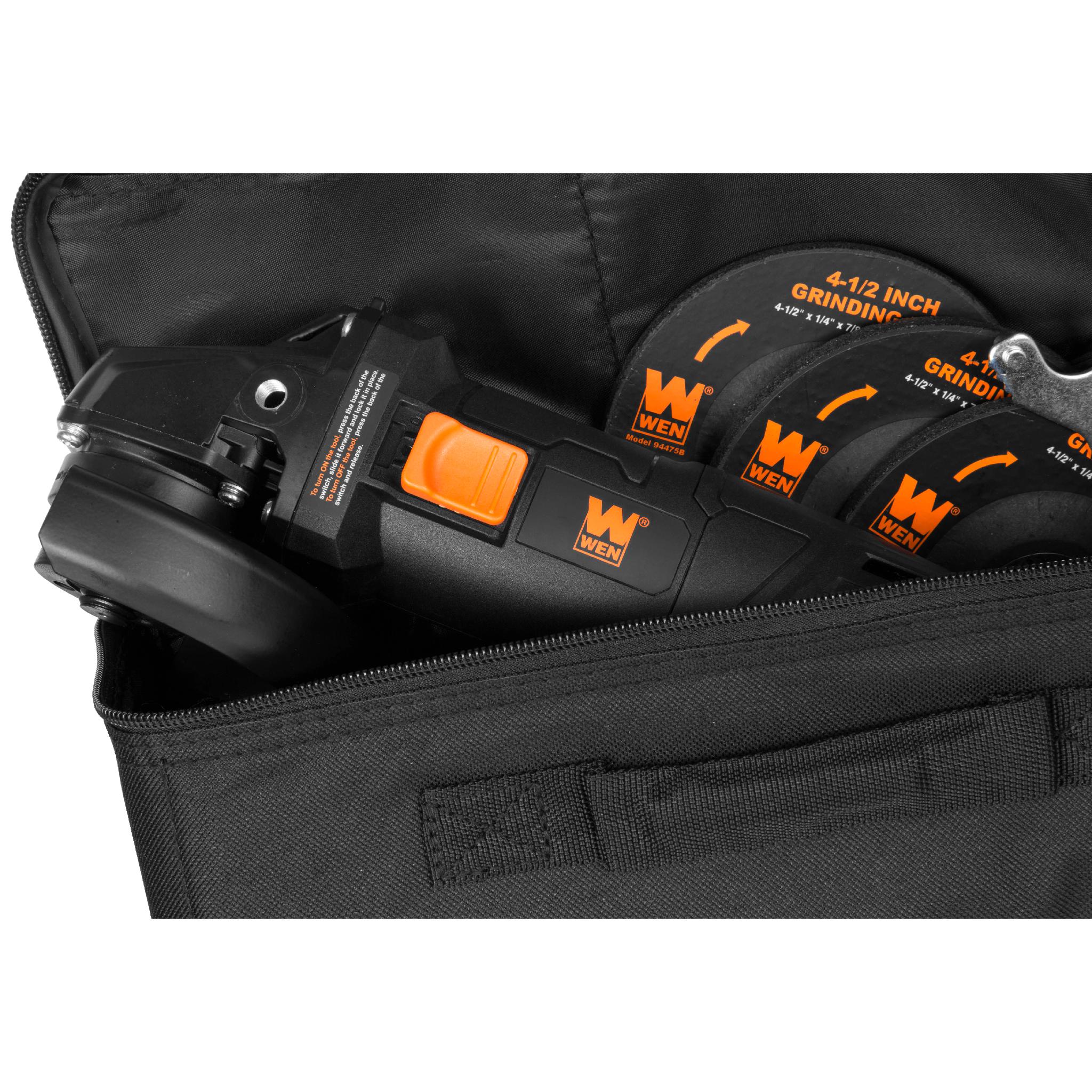 WEN 94475 7.5 Amp 4-1/2 Inch Angle Grinder with Reversible Handle | Includes 3 Grinding Discs & Carrying Case | Perfect for Metal Cutting, Grinding & Polishing in Construction & DIY Projects