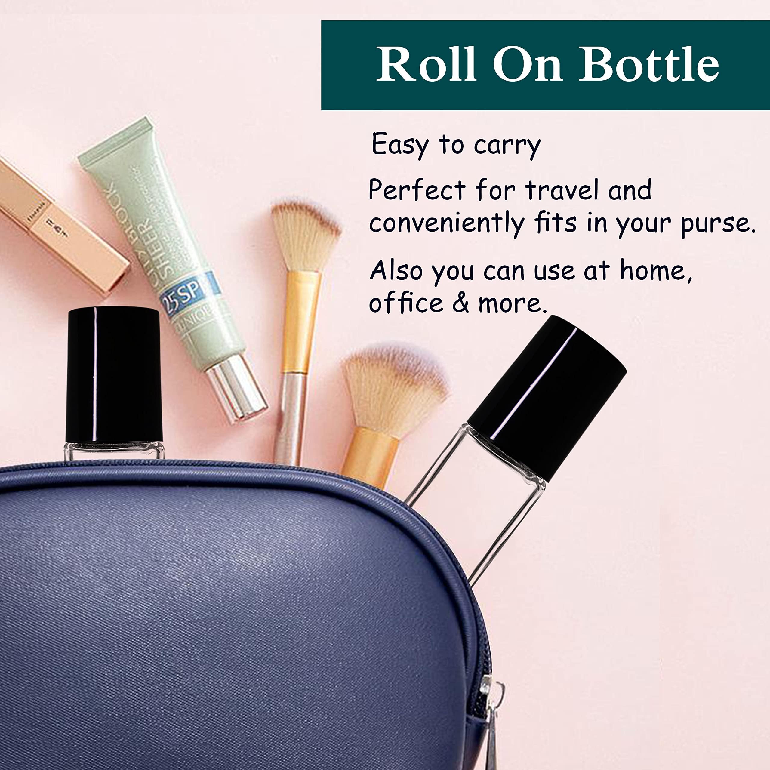 10ml Empty Clear Glass Roll On Bottles with Black Cap - Essential Oils, Perfumes, Lip Balms Refillable Container (Pack of 3) | Perfect for DIY Aromatherapy, Travel Size Toiletries & Handmade Beauty Products