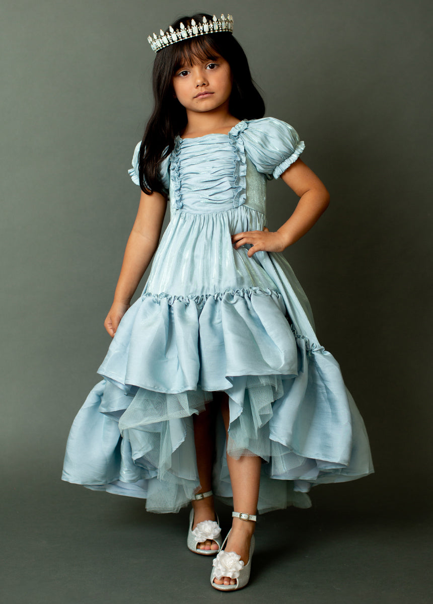 Mathilda Petticoat Dress in Powder Blue Iridescent - Vintage-Inspired Lace Tea Dress for Women, Perfect for Weddings, Parties & Special Occasions