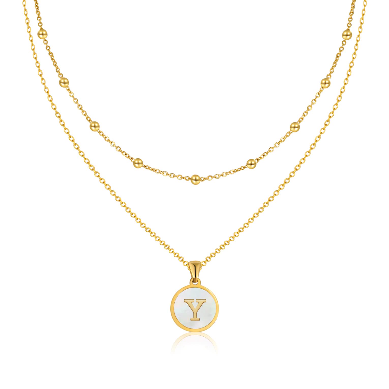 ASHFUHZL Initial Necklaces for Women - 18K Gold, Silver & Rose Gold Shell Letter Necklaces for Girls - Stainless Steel Coin Pendant Layered Jewelry Gift - Perfect for Birthdays, Anniversaries & Everyday Wear