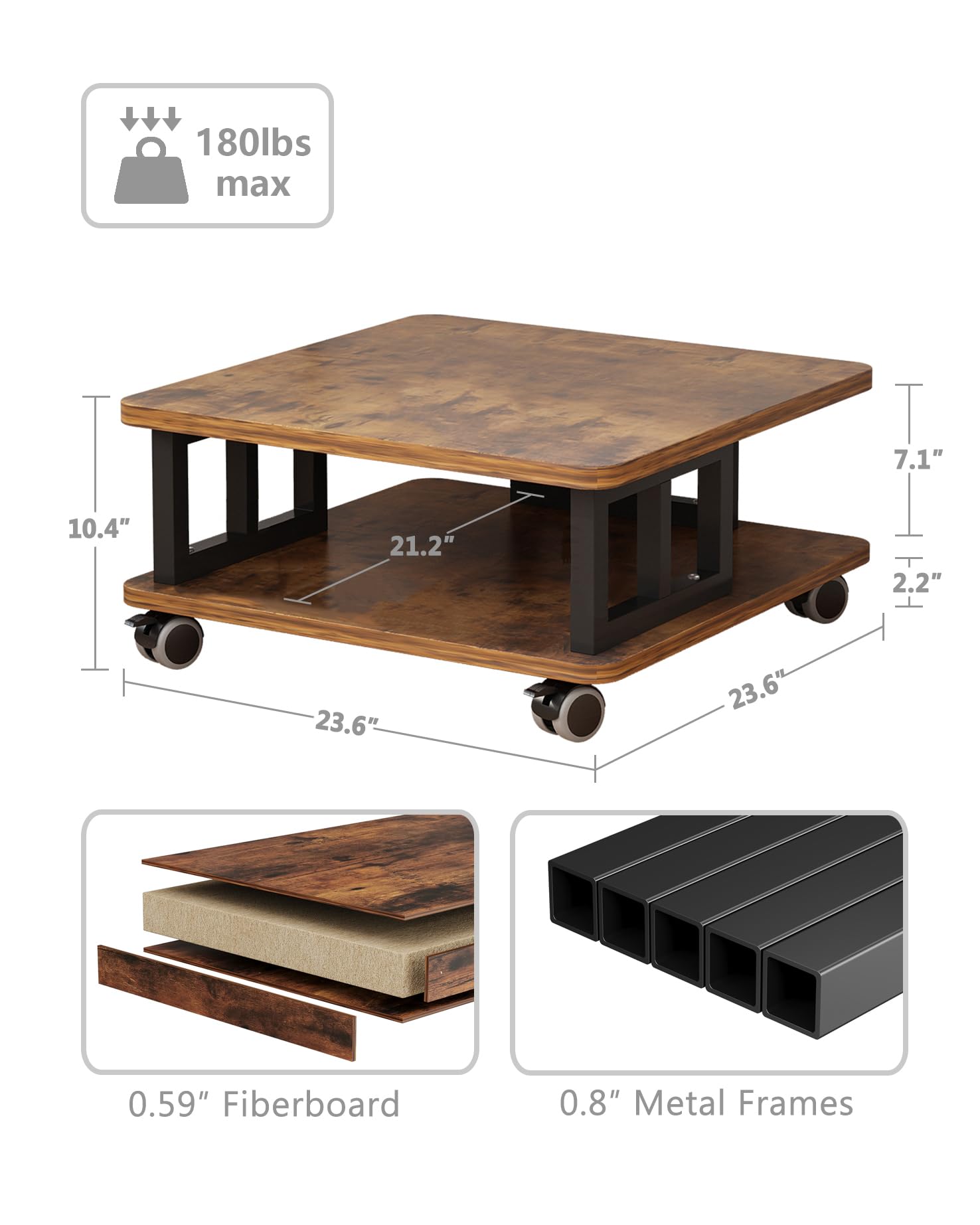2-Tier Mobile Printer Stand with Wheels - 23.6