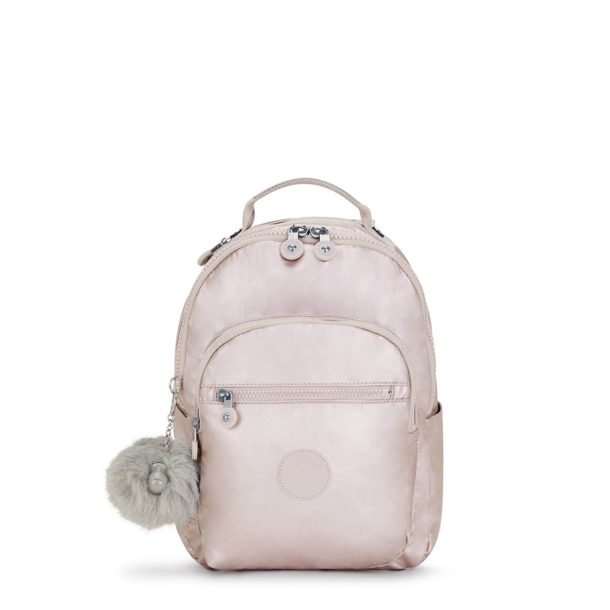 Kipling Seoul Small Metallic Tablet Backpack - Stylish Rose Gold Laptop Bag for Women, Perfect for Work, School & Travel