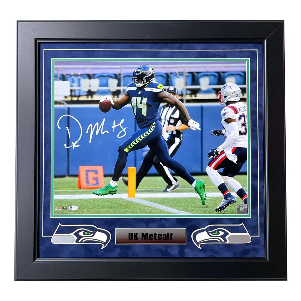 DK Metcalf Autographed Seattle Seahawks 16x20 Framed Photo - BAS Certified Signed Memorabilia - Perfect for NFL Fans, Man Cave Decor & Sports Collectors Gifts