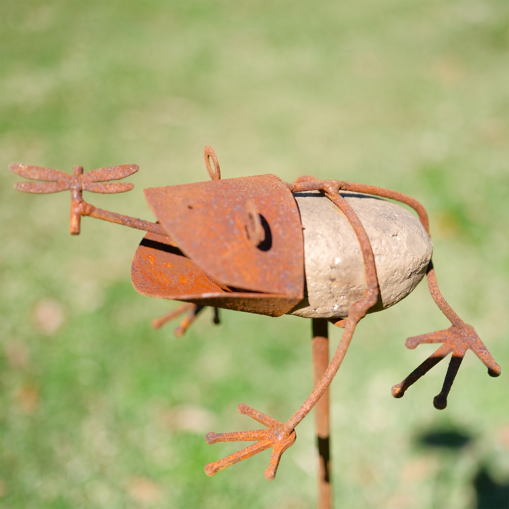 SH0122 Decorative Stone Frog Garden Stake - Perfect for Outdoor Lawn, Yard, and Flower Bed Decor