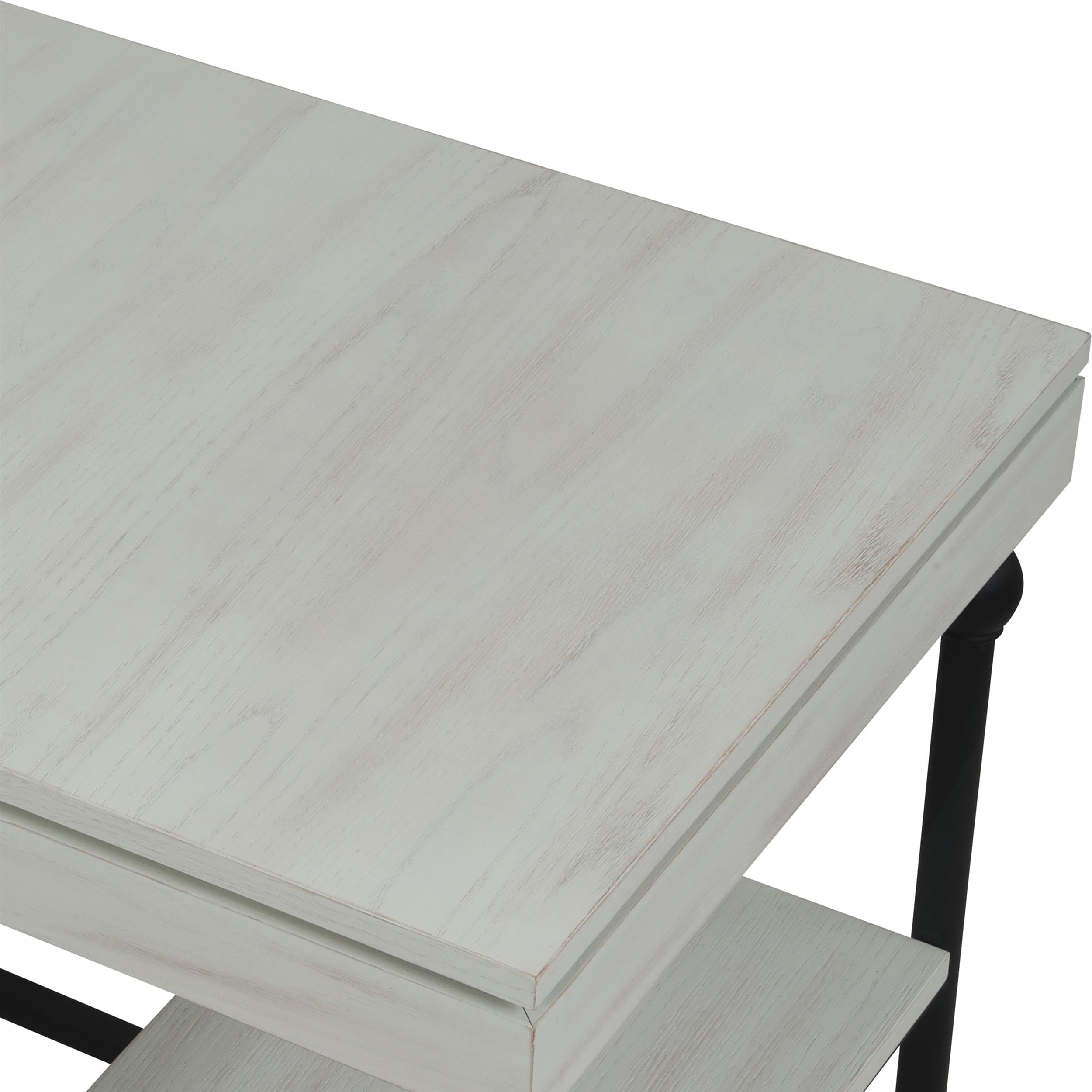 Antique White L-Shaped Wooden Desk by Furniture of America - Home Office Desk with Storage Shelf, Perfect for Small Spaces & Workstations