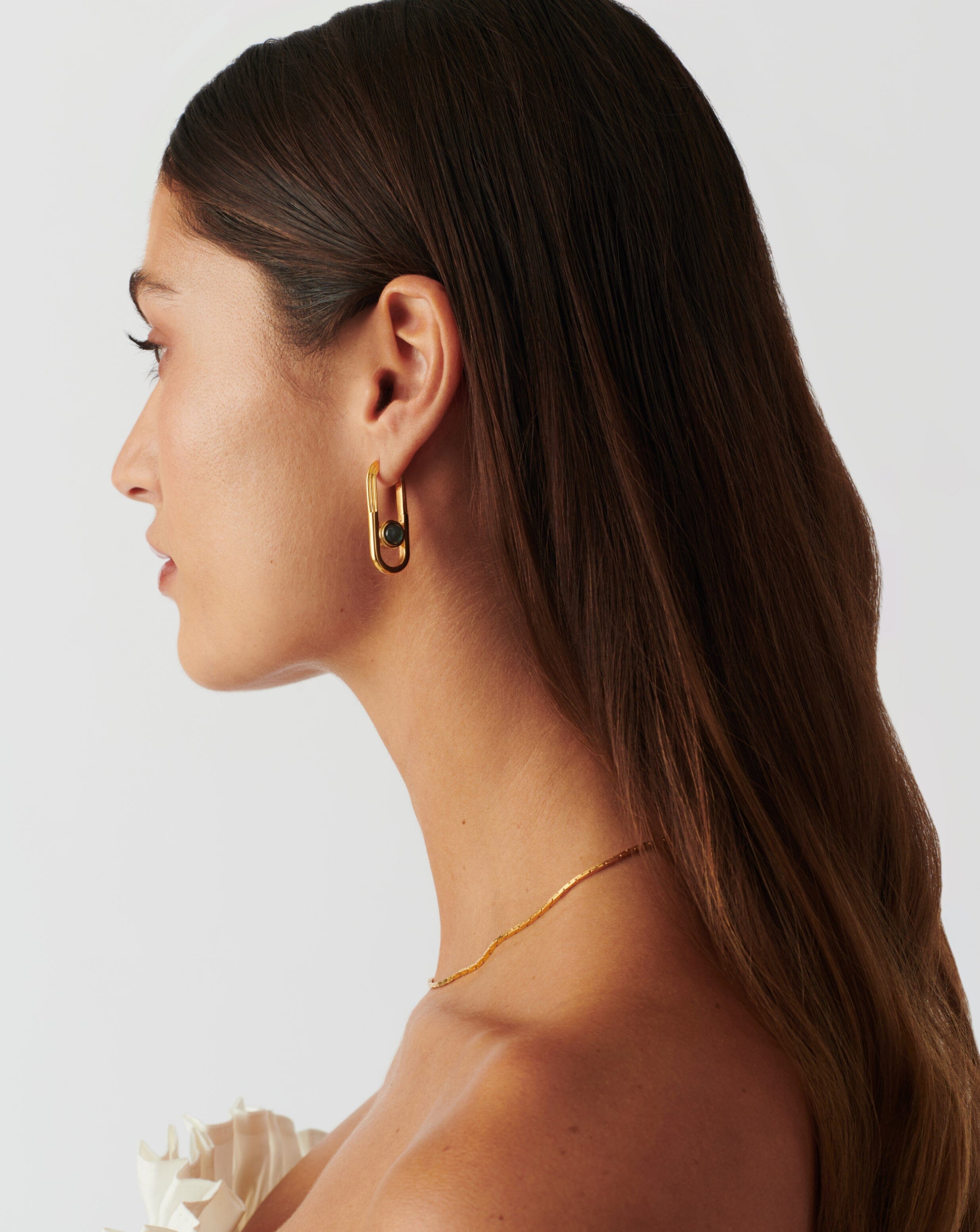 Zenyu Link Gemstone Ovate Hoop Earrings | 18k Gold Plated Labradorite Dangle Earrings for Women | Elegant Jewelry Gift for Birthday, Anniversary & Special Occasions