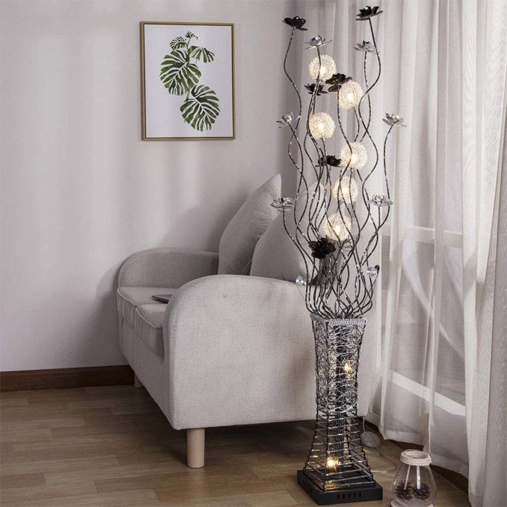 Modern LED Floor Lamp for Dining Room, Living Room & Bedroom - Aluminum Alloy Bouquet with Crystal Decor & Chrome Base (Silver) | Elegant Lighting for Home Decor, Reading & Relaxation