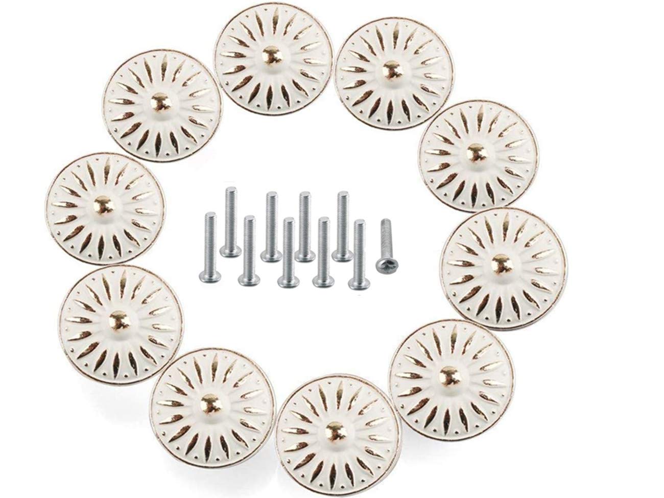 33mm Cabinet Knobs - 10Pcs Ivory White Dresser Drawer Pulls for Wardrobe, Cupboard & Office Furniture - Durable Home Decor Hardware for Kitchen Cabinets, Bedroom Dressers & Bathroom Vanities